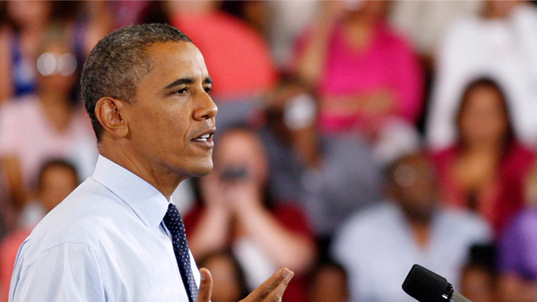 FILE: Aug. 22, 2012: President Obama speaks during a campaign stop in north Las Vegas, Nevada.