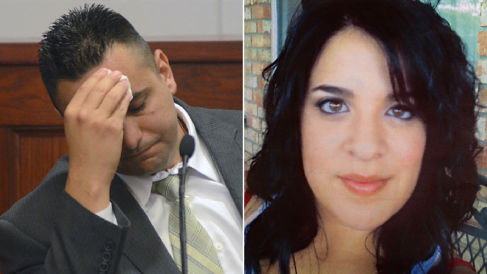 Former Albuquerque police officer Levi Chavez, left, takes the stand in his own defense on in Albuquerque, N.M. Levi, 32, accused of killing his wife and making her death look like a suicide.