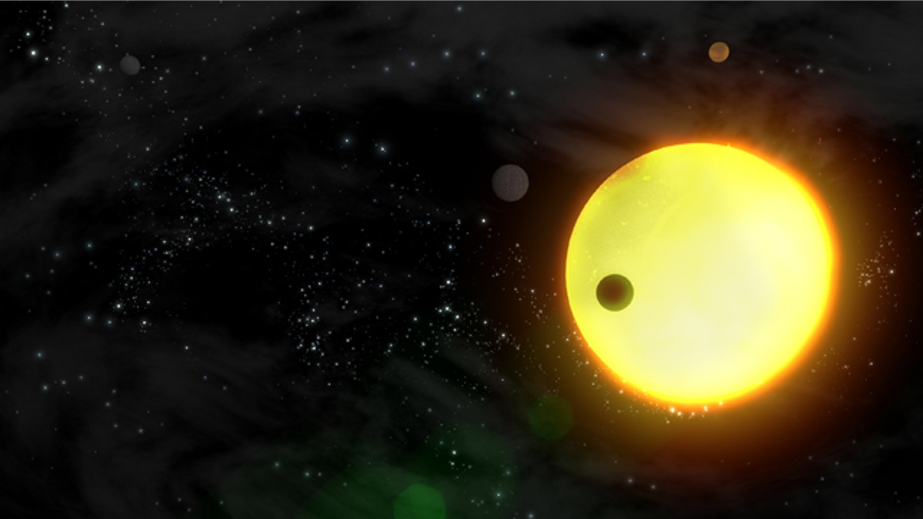 An artist's impression of an exoplanet orbiting a star.