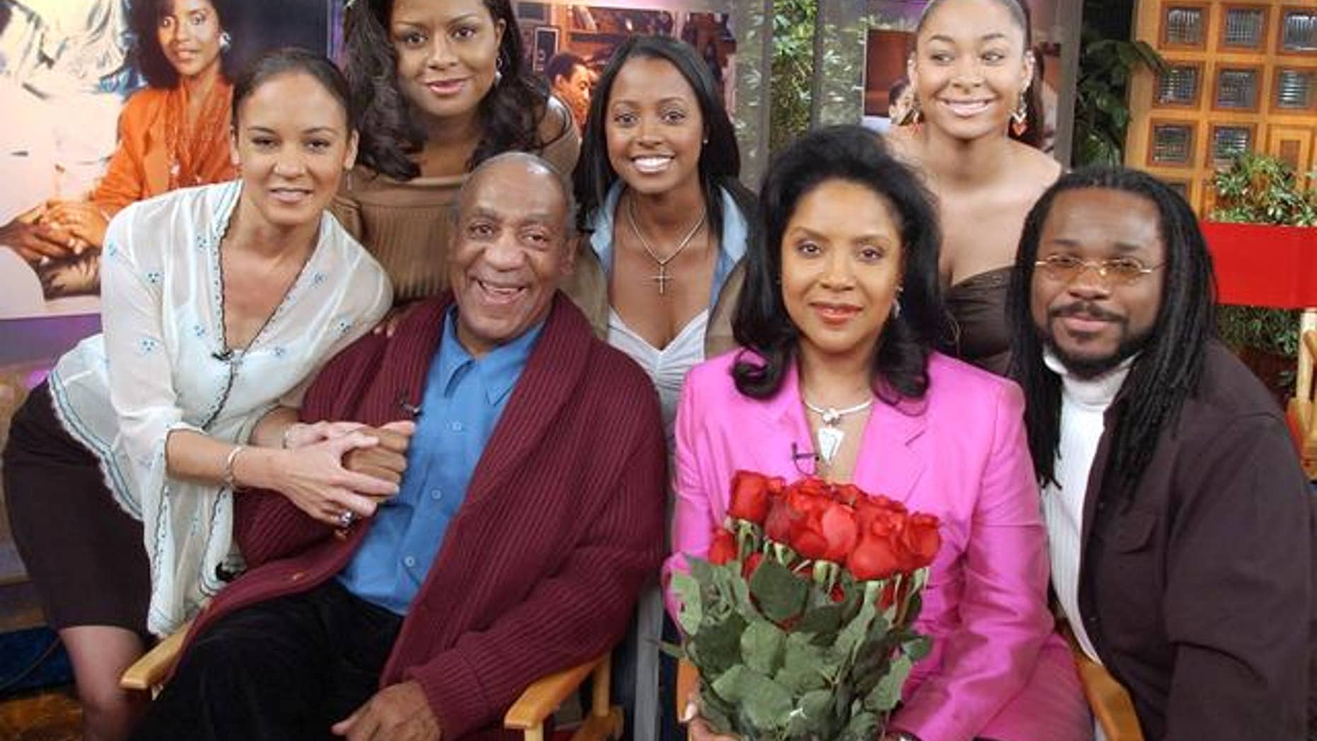 "The Cosby Show" cast: Sabrina Le Beuff, Tempestt Bledsoe, Bill Cosby, Keshia Knight Pulliam, Phylicia Rashad, Raven Symone and Malcolm Jamal Warner (l-r). (AP)