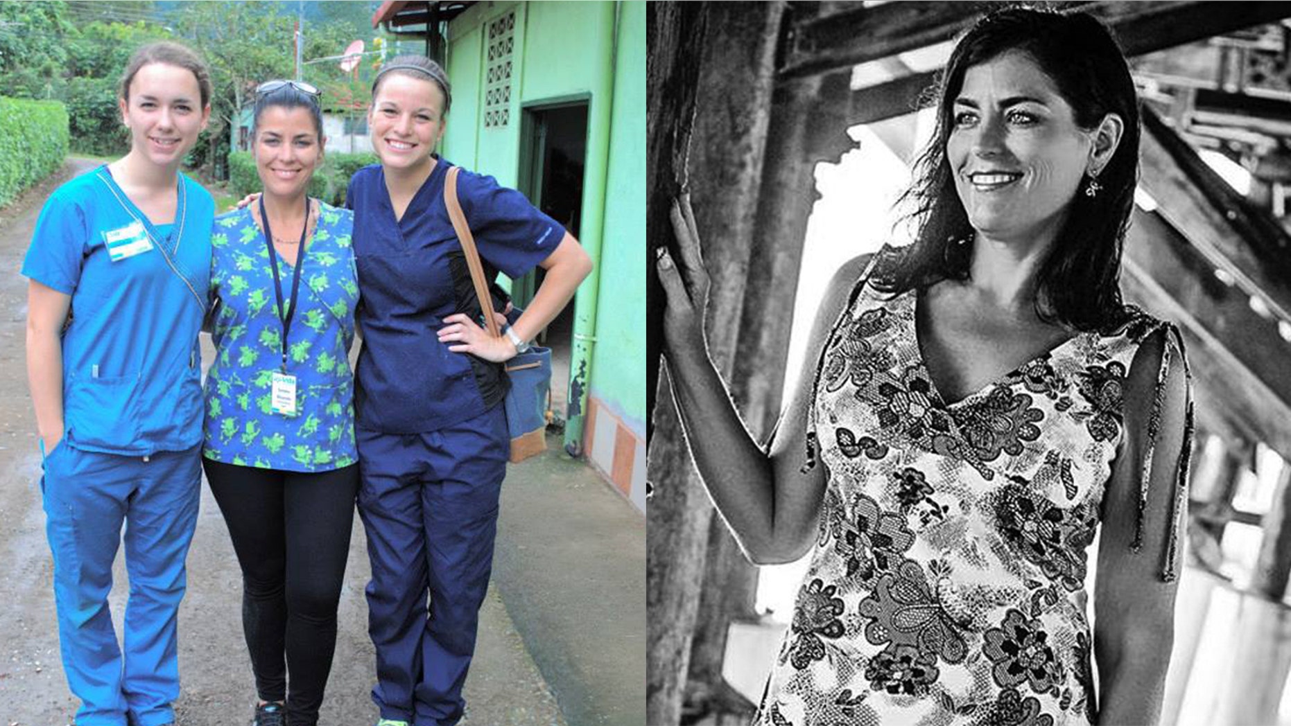 (LEFT) In this June, 2014 photo, U.S. citizen Sondra Lynn, center, poses with two unidentified fellow volunteers in Costa Rica. (RIGHT) In this Sept. 2015 photo, U.S. citizen Sondra Lynn poses for a photo in Florida. (Volunteer Travel via AP)