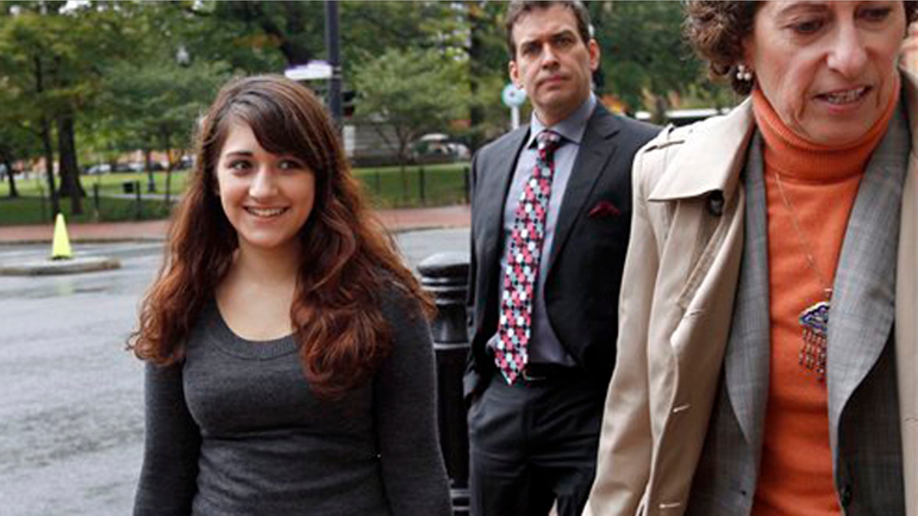 Oct. 13, 2011: Cranston High School West student Jessica Ahlquist, 16, left, arrives at U.S. District Court, in Providence, R.I., with her attorney Lynette Labinger, right.
