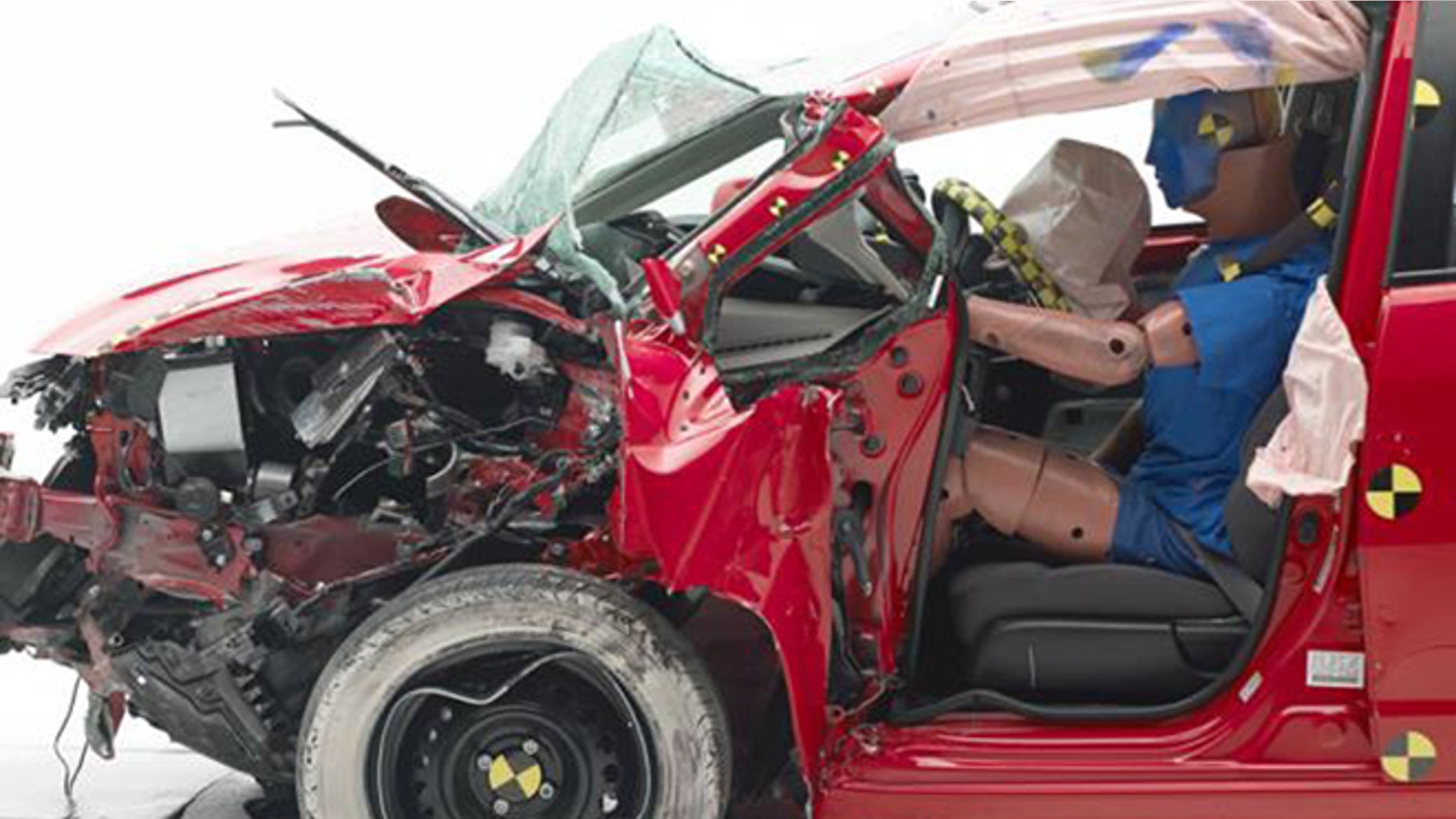 This undated photo provided by the Insurance Institute for Highway Safety shows he Honda Fit during a crash test. The agency says the Fit and Fiat 500 were the worst performers of the 12 minicars tested in terms of potential injury to drivers. (AP Photo/Insurance Institute for Highway Safety)