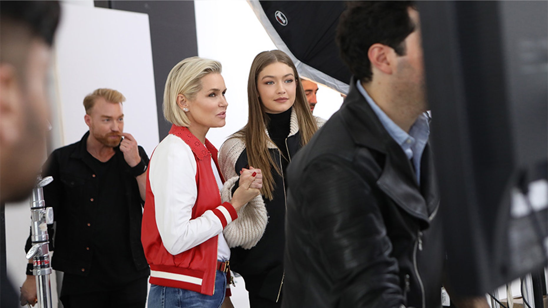 Yolanda Hadid (left) talks to her daughter, supermodel Gigi Hadid, while filming the new Lifetime reality TV series "Making a Model."