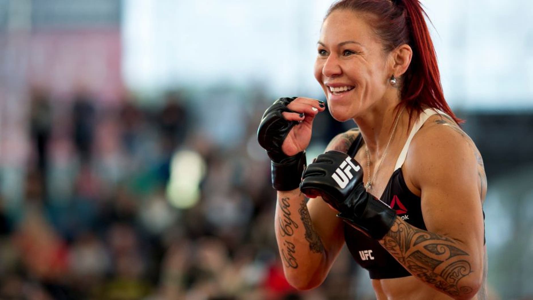 RIO DE JANEIRO, BRAZIL - MAY 11: Catchweight Cris "Cyborg" Justino of Brazil holds an open training session at Arena da Baixada stadium on May 11, 2016 in Curitiba, Brazil. (Photo by Buda Mendes/Zuffa LLC/Zuffa LLC via Getty Images) ***Local Caption*** Cris "Cyborg" Justino