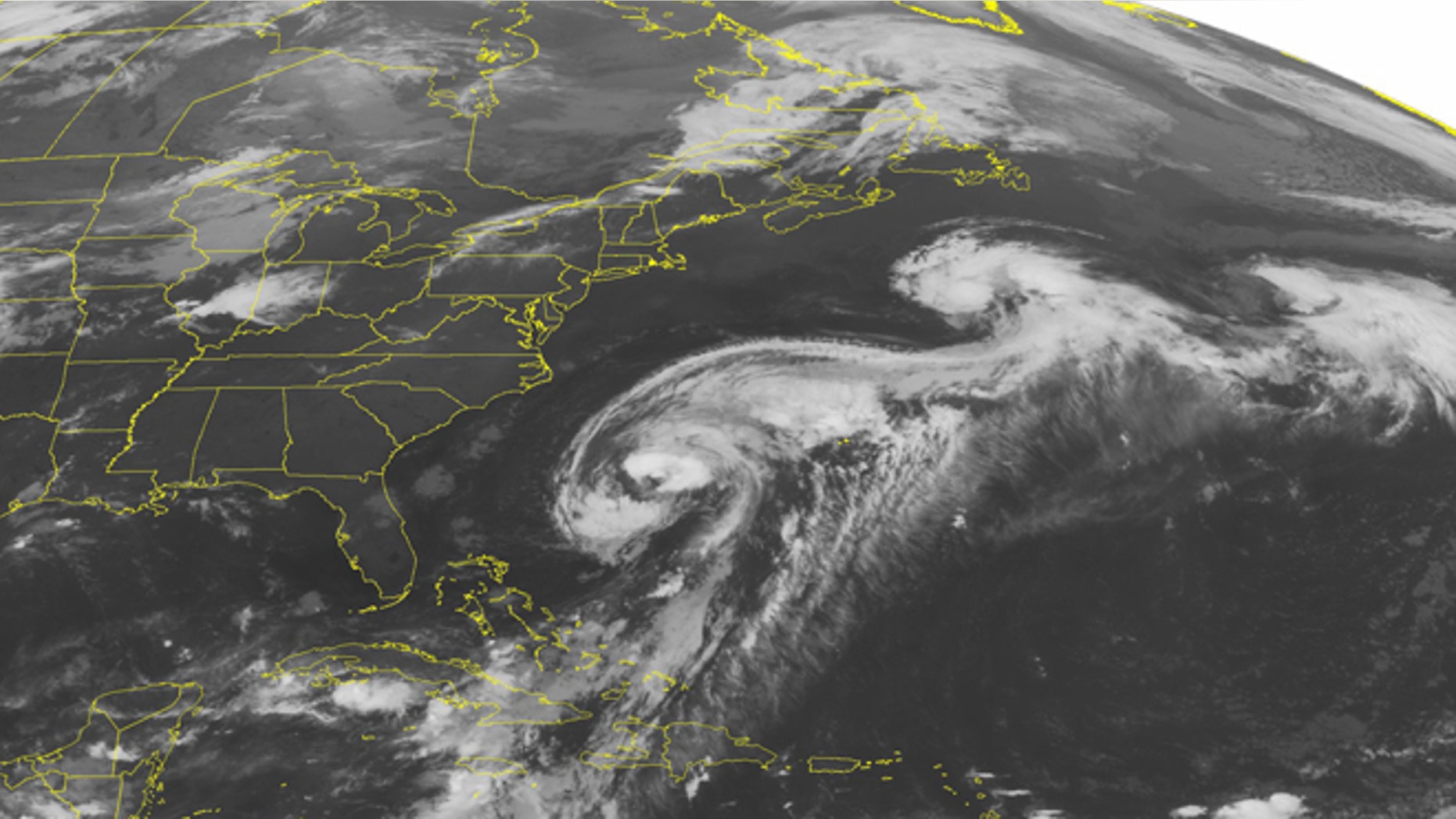 This NOAA satellite image taken Wednesday, Aug. 27, 2014 at 1:45 a.m. EDT shows cloudiness from western New England through the Middle Mississippi Valley and central Plains associated with a stationary front. Rain showers and scattered thunderstorms along this boundary. High pressure dominates across the southeastern United States with mostly sunny skies. Hurricane Cristobal will cause rip current issues along the eastern seaboard, but will not have any direct impacts to the United States.(AP PHOTO/WEATHER UNDERGROUND)