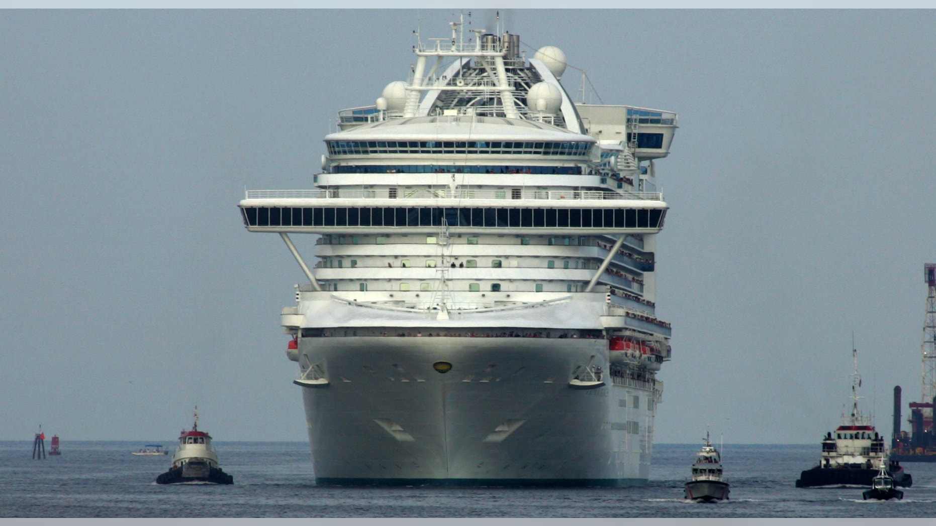 The cruise ship Crown Princess travels into Port Canaveral, Florida.