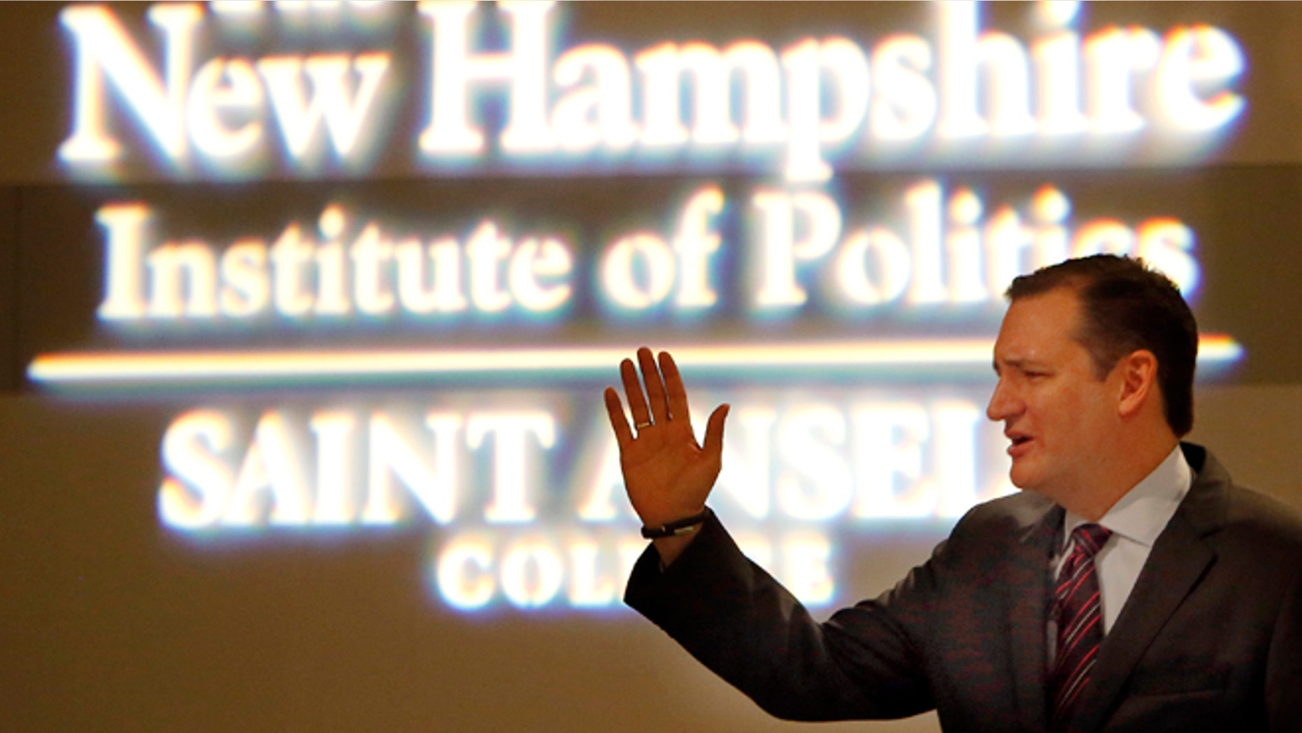 Sen. Ted Cruz, R-Texas speaks with area business leaders during a Politics and Eggs breakfast, Monday, March 16, 2015, in Manchester, N.H. (AP Photo/Jim Cole)