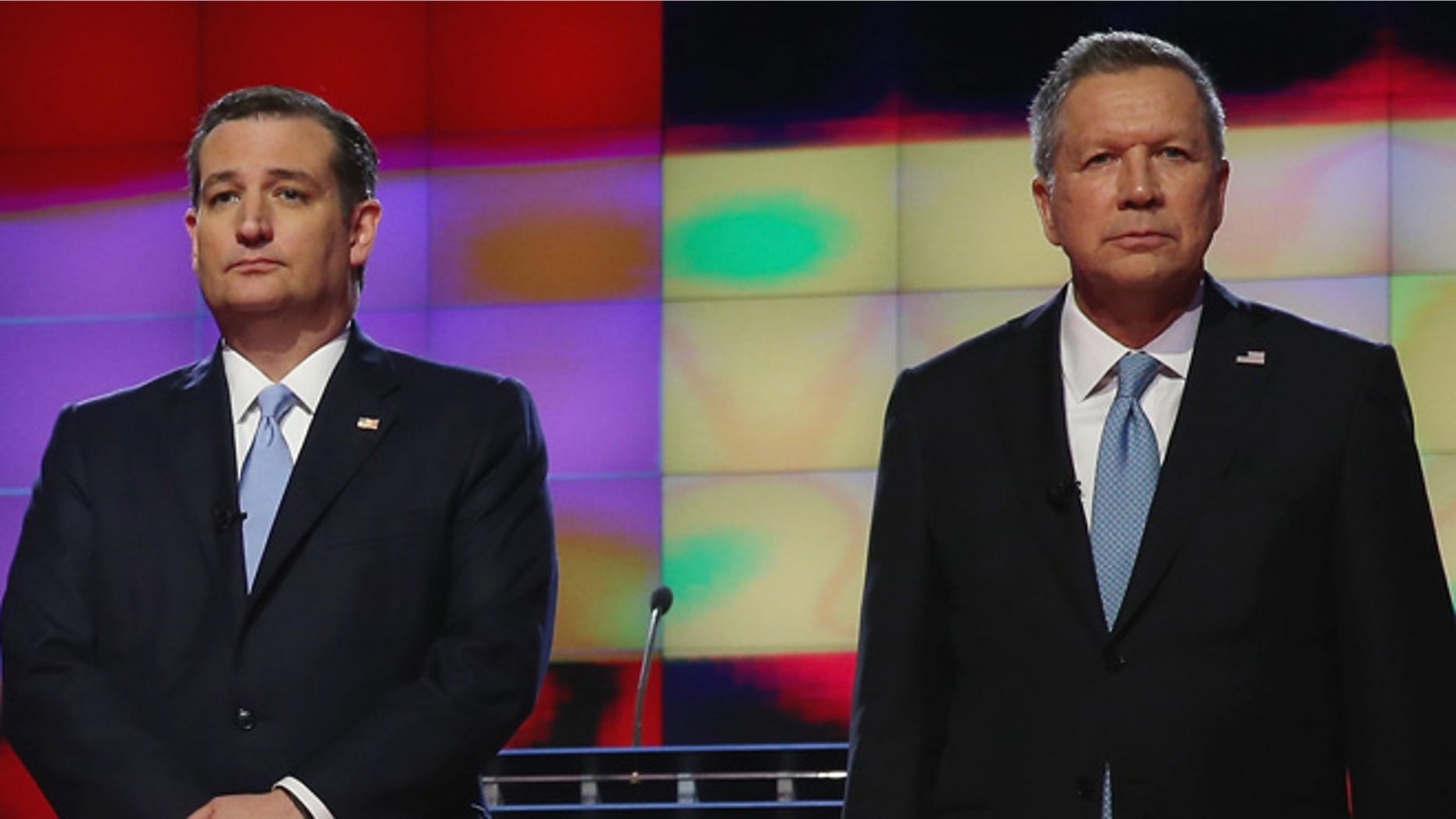 CORAL GABLES, FL - MARCH 10: Republican presidential candidates, Sen. Marco Rubio (R-FL), Donald Trump, Sen. Ted Cruz (R-TX), and Ohio Gov. John Kasich debate during the CNN, Salem Media Group, The Washington Times Republican Presidential Primary Debate on the campus of the University of Miami on March 10, 2016 in Coral Gables, Florida. The candidates continue to campaign before the March 15th Florida primary. (Photo by Joe Raedle/Getty Images)