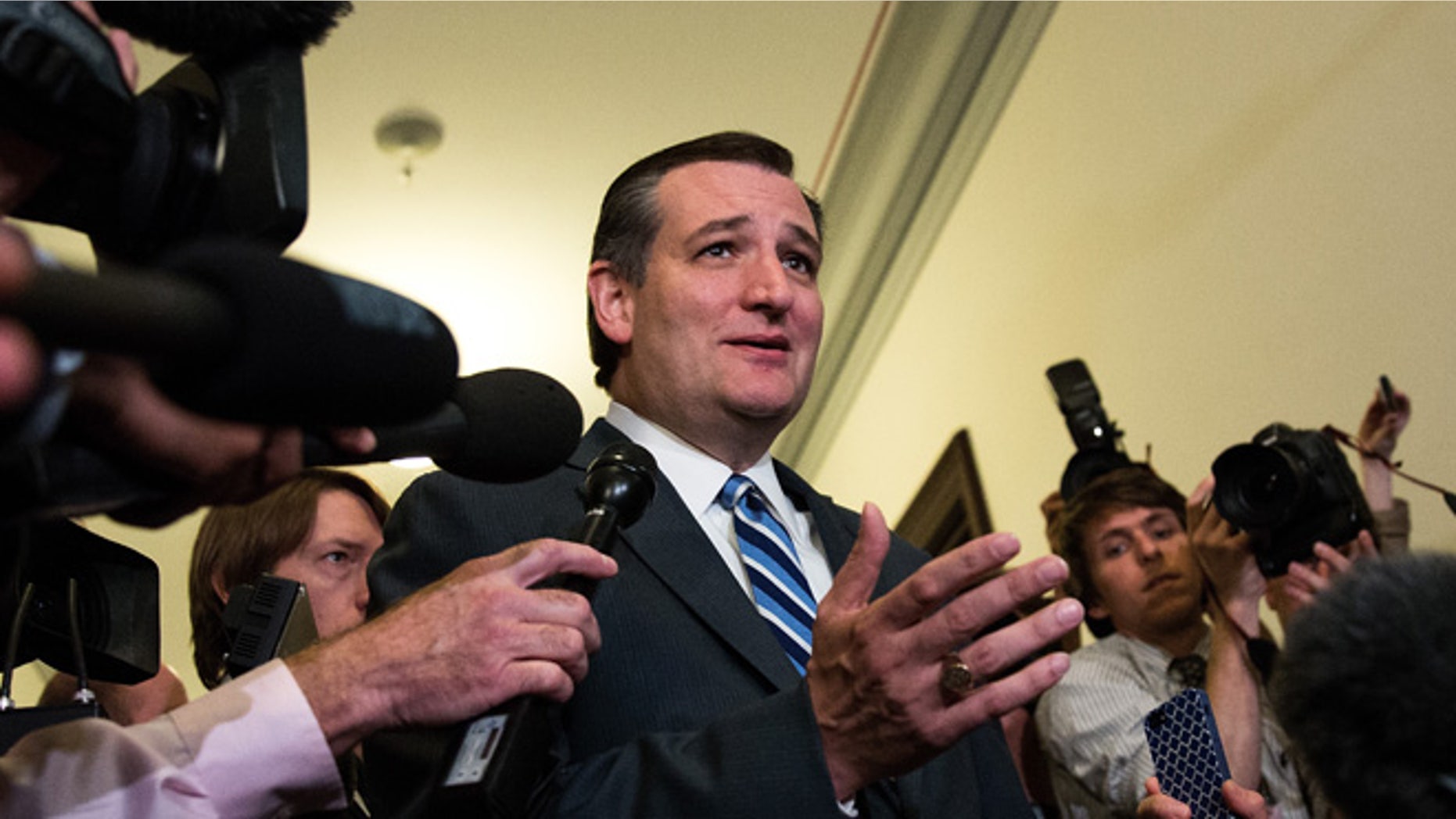 WASHINGTON, DC - MAY 10: Sen. Ted Cruz (R-TX) is speaks to the media as he returns to his office at the U.S. Capitol, May 10, 2016, in Washington, DC. Sen. Cruz returned to the Senate after he had dropped out of the U.S. presidential race.(Photo by Drew Angerer/Getty Images)
