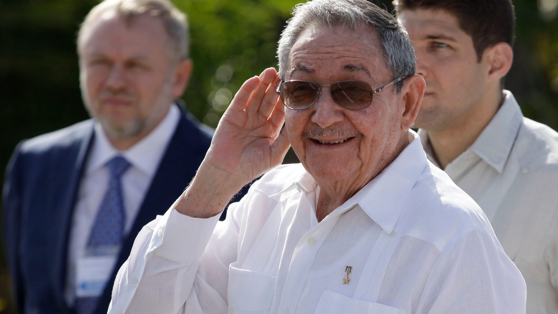 Feb. 22, 2013 - Cuba's President Raul Castro outside the Internationalist Soviet soldier mausoleum where he attended a tribute with the visiting Prime Minister of Russia, in Havana, Cuba.