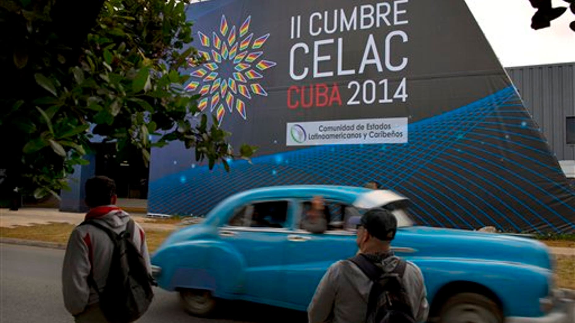 A sign announces the CELAC summit in Havana, Cuba, Friday, Jan. 24, 2014. Havana will host the meeting of Latin American and Caribbean leaders, January 28-29. (AP Photo/Ramon Espinosa)