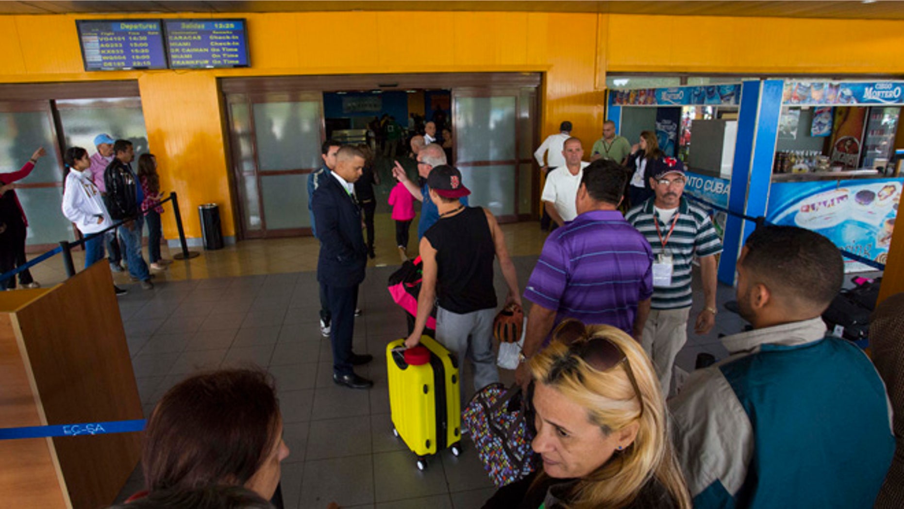 Passengers enter the charter departures at Jose Marti International Airport in Havana, Cuba.
