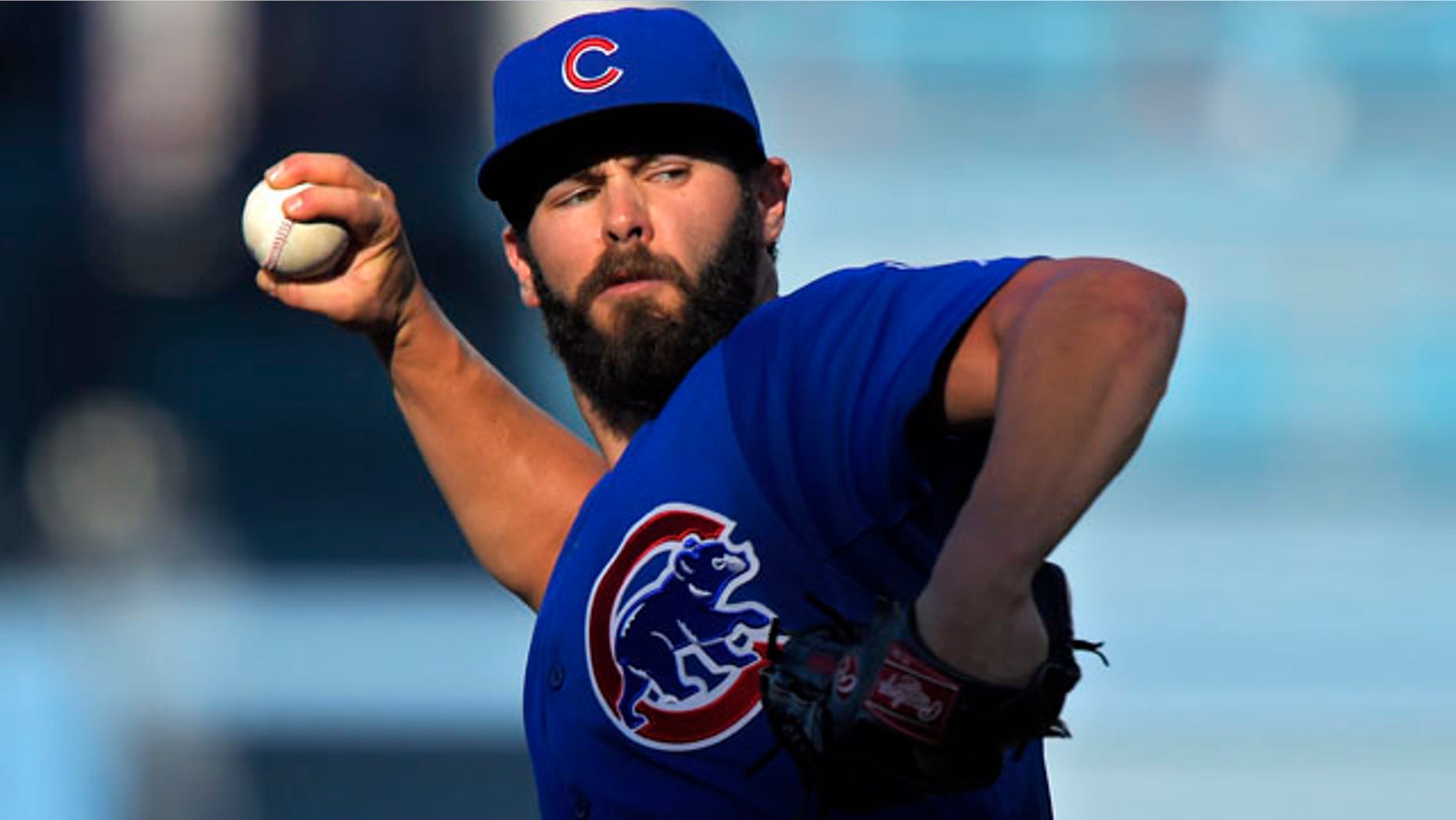 Aug. 30, 2015: Chicago Cubs starting pitcher Jake Arrieta throws to the plate during the first inning of a baseball game against the Los Angeles Dodgers. (AP Photo/Mark J. Terrill)