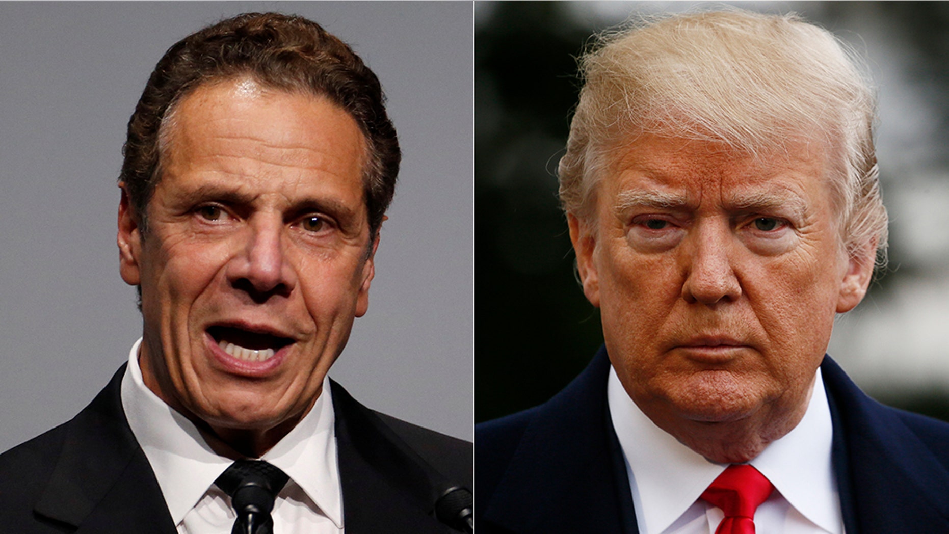 President Trump, speaking during a fundraiser Monday with New York Republicans, dared Democratic Gov. Andrew Cuomo, left, to run against him for president in 2020.