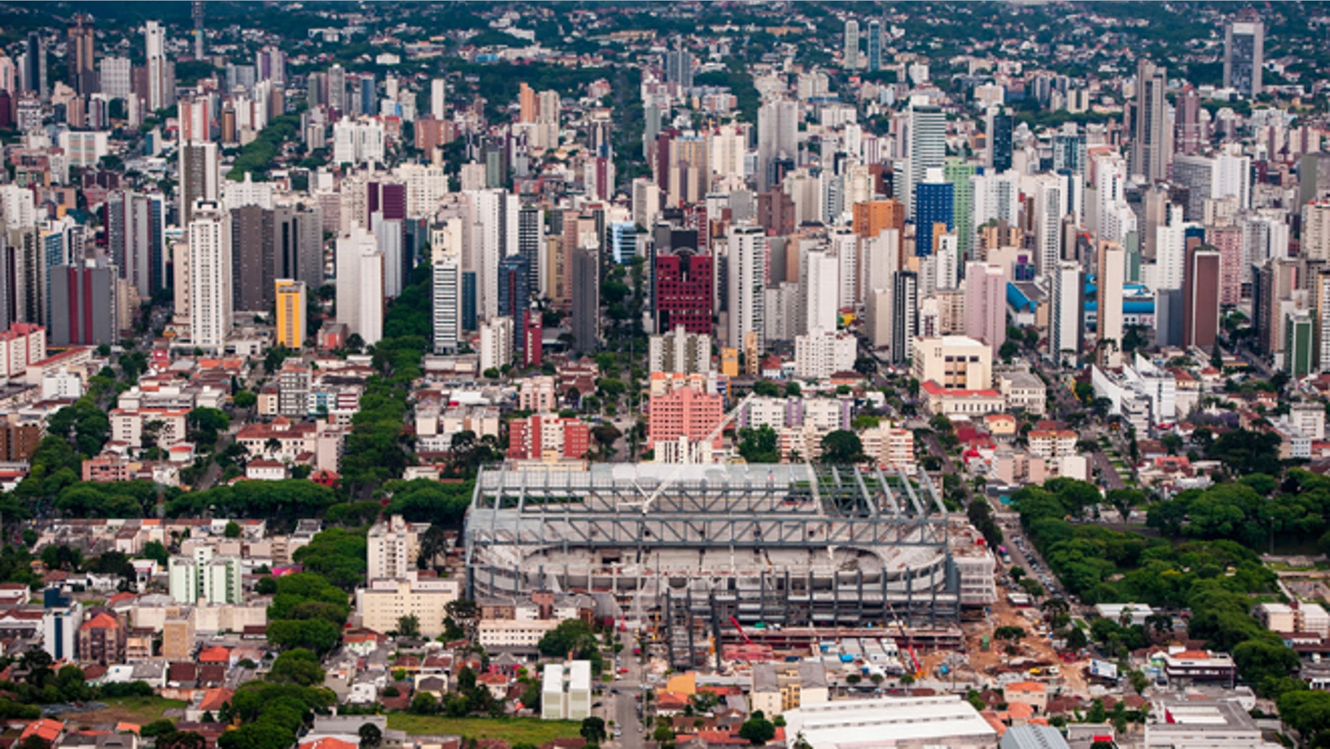 Aerial view of the Arena da Baixada stadium undergoing remodeling on November 22, 2013 in Curitiba, Brazil.