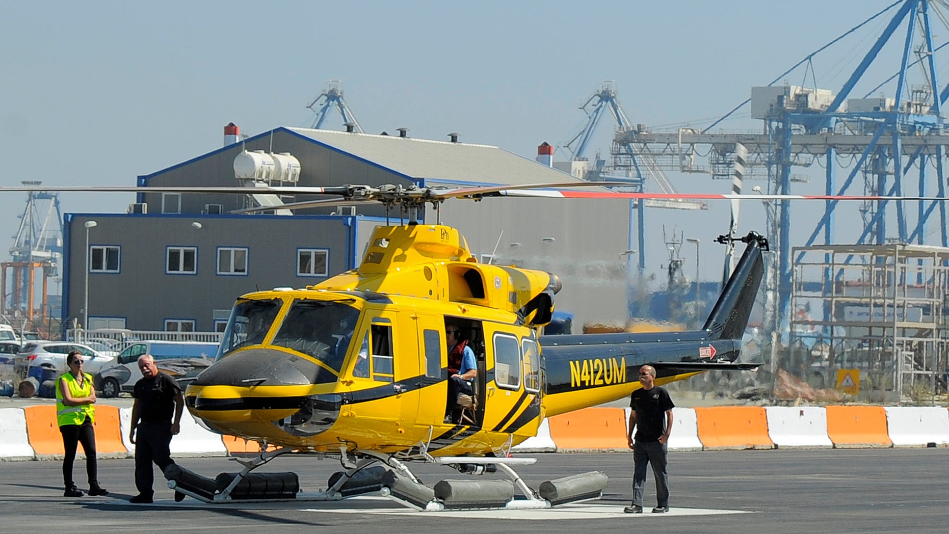 September 19: A helicopter ferrying workers to an offshore oil and gas rig belonging to Houston-based Noble Energy Inc. preparing to lift-off from Cyprus Limassol port. The Cyprus government has licensed Noble Energy to begin exploratory drilling.