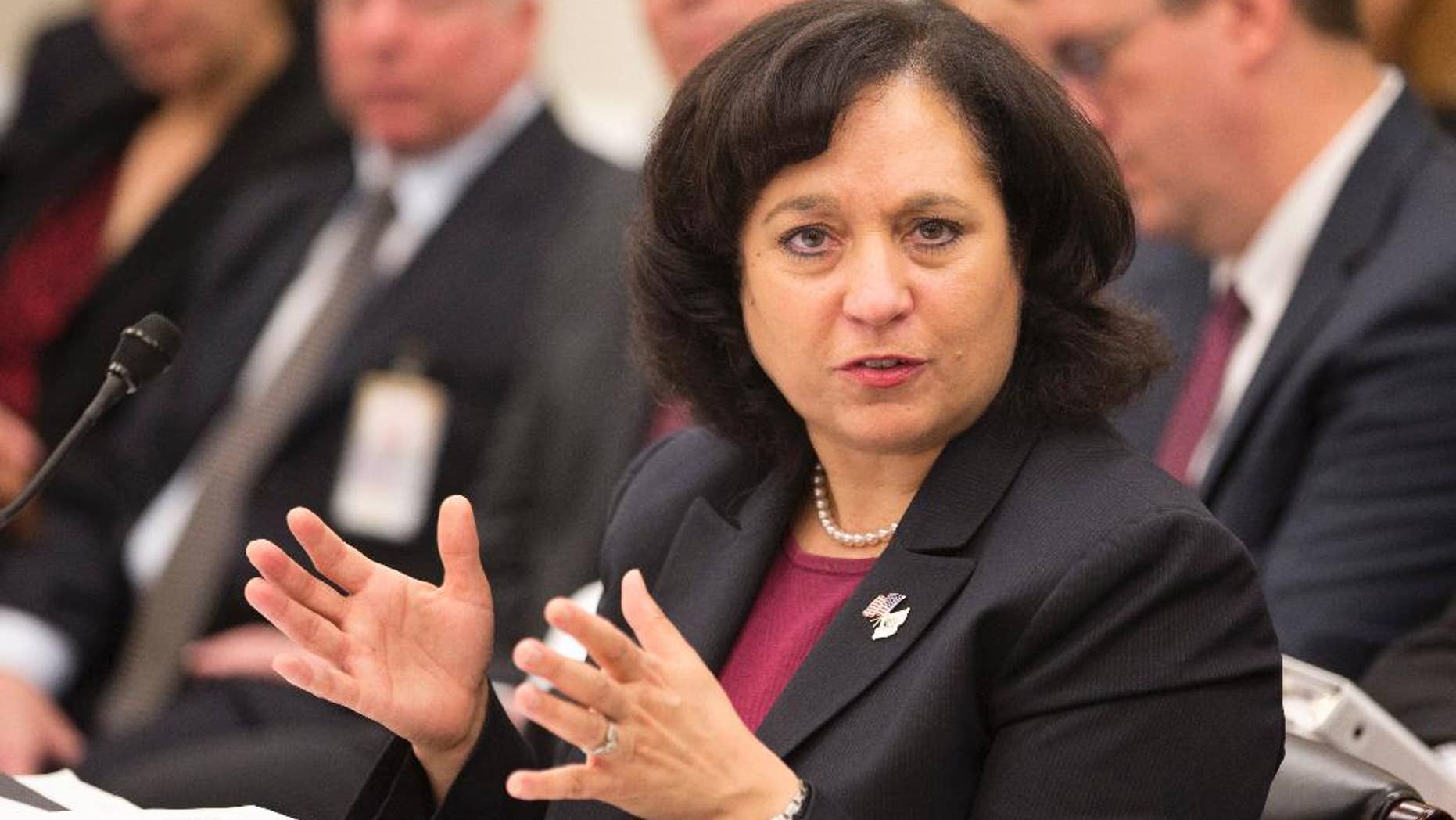FILE: April 12, 2013: Drug Enforcement Administration Administrator Michele Leonhart testifies on Capitol Hill in Washington, D.C.
