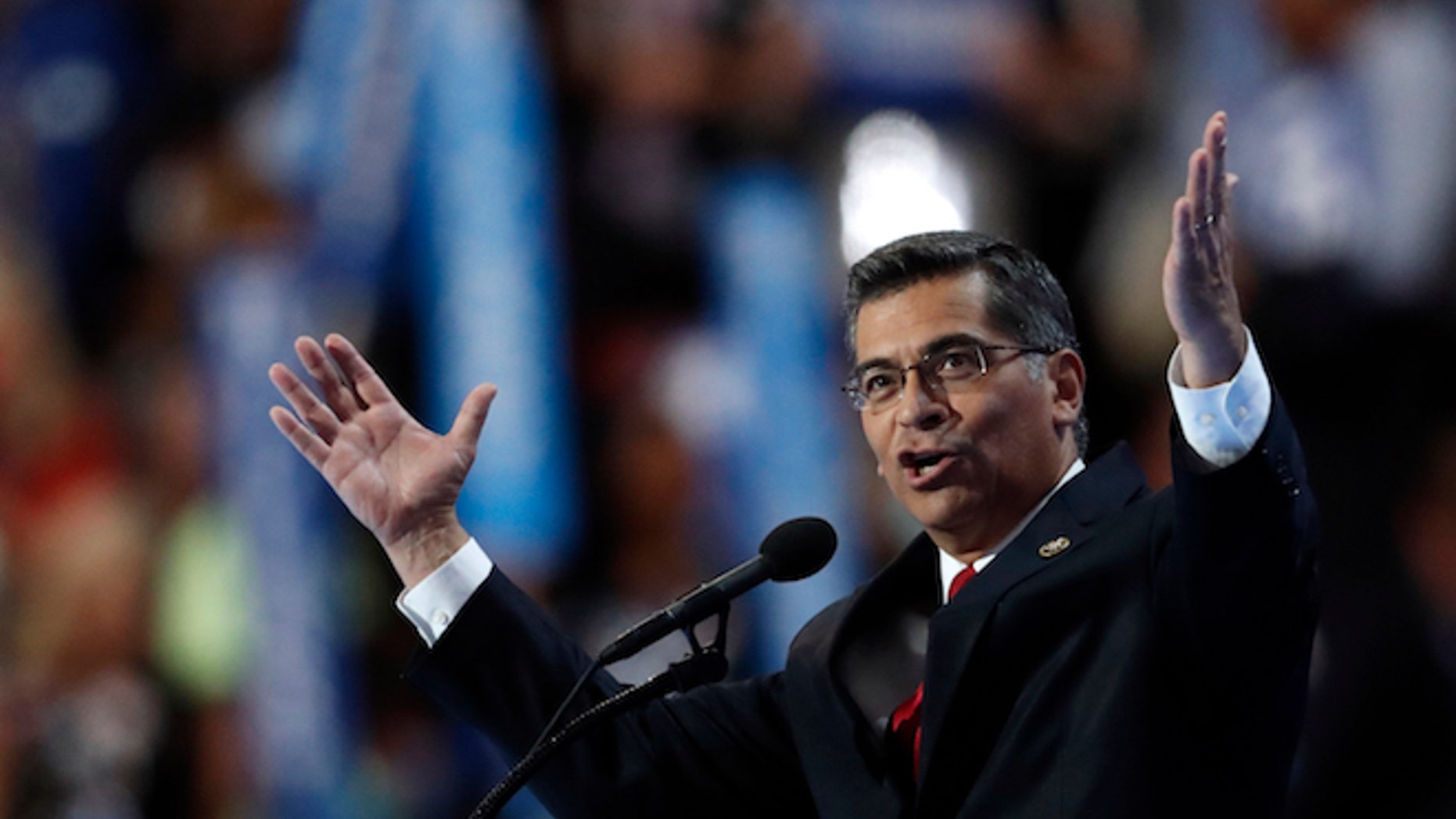 Rep. Xavier Becerra, D-Calif. speaks during the final day of the Democratic National Convention in Philadelphia , Thursday, July 28, 2016. (AP Photo/Paul Sancya)