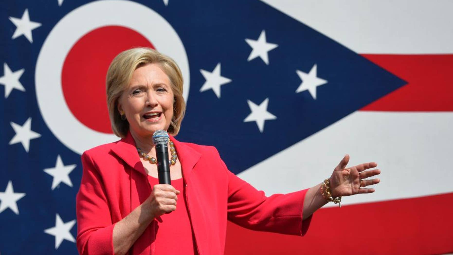 Democratic presidential candidate Hillary Rodham Clinton speaks on the campus of Case Western Reserve University in Cleveland, Thursday, Aug. 27, 2015, during a 'Commit to Vote' grassroots organizing meeting. (AP Photo/David Richard)