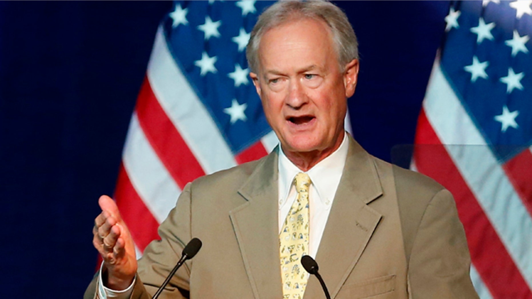 FILE - In this Aug. 28, 2015 file photo, then-Democratic presidential candidate, former Rhode Island Gov. Lincoln Chafee speaks in Minneapolis. (AP Photo/Jim Mone, File)