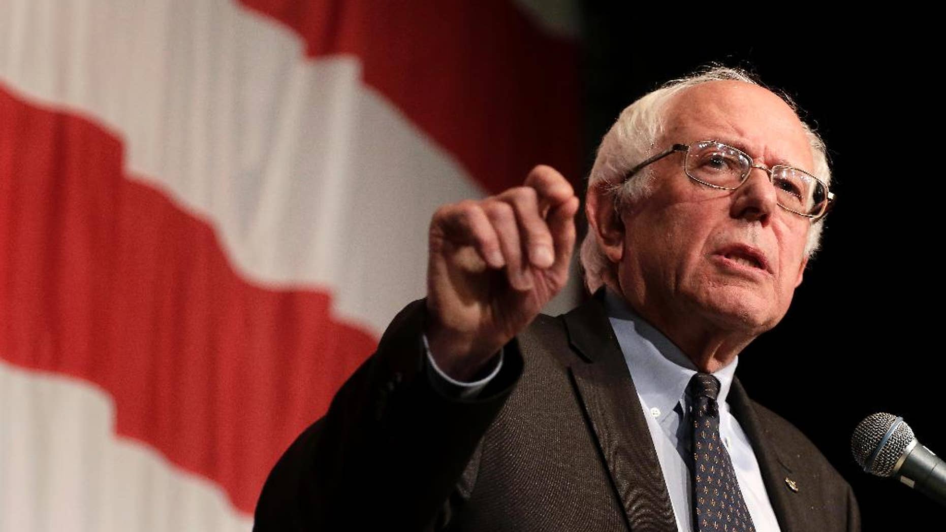 FILE - In this Aug. 14, 2015, file photo, Democratic presidential candidate Sen. Bernie Sanders, I-Vt., speaks at the at the Iowa Democratic Wing Ding at the Surf Ballroom in Clear Lake, Iowa. The Vermont senator sought to broaden his appeal with black voters Friday, Aug. 21, 2015, in speeches in South Carolina denouncing "institutional racism" in the American political and economic system. (AP Photo/Charlie Riedel, File)