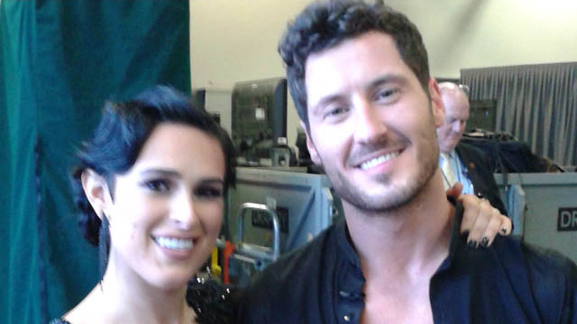 May 18, 2015: Rumer Willis poses with partner Val Chmerkovskiy after the first night of the 'Dancing With The Stars' live finale in Los Angeles (Carole Glines)