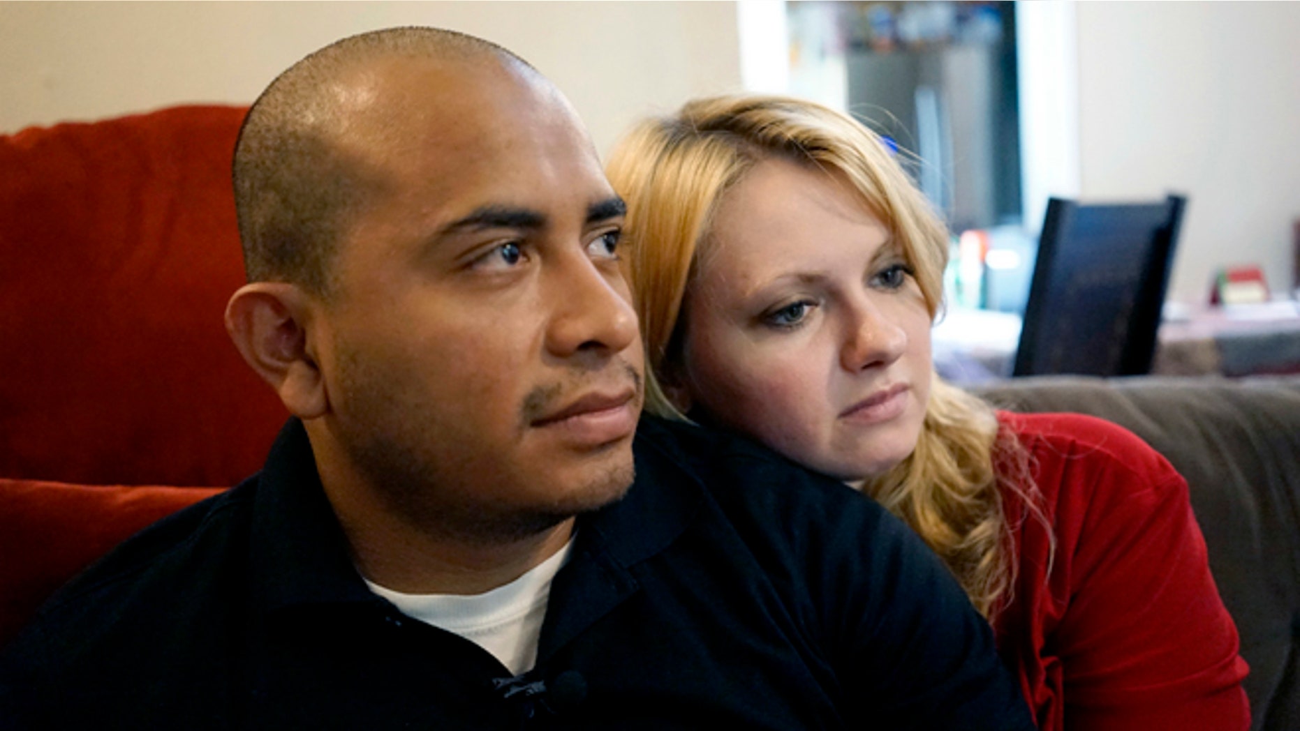 Officer Jorge Barrientos with his girlfriend, Bethany Knutson, Sunday, July 10, 2016, in Dallas.