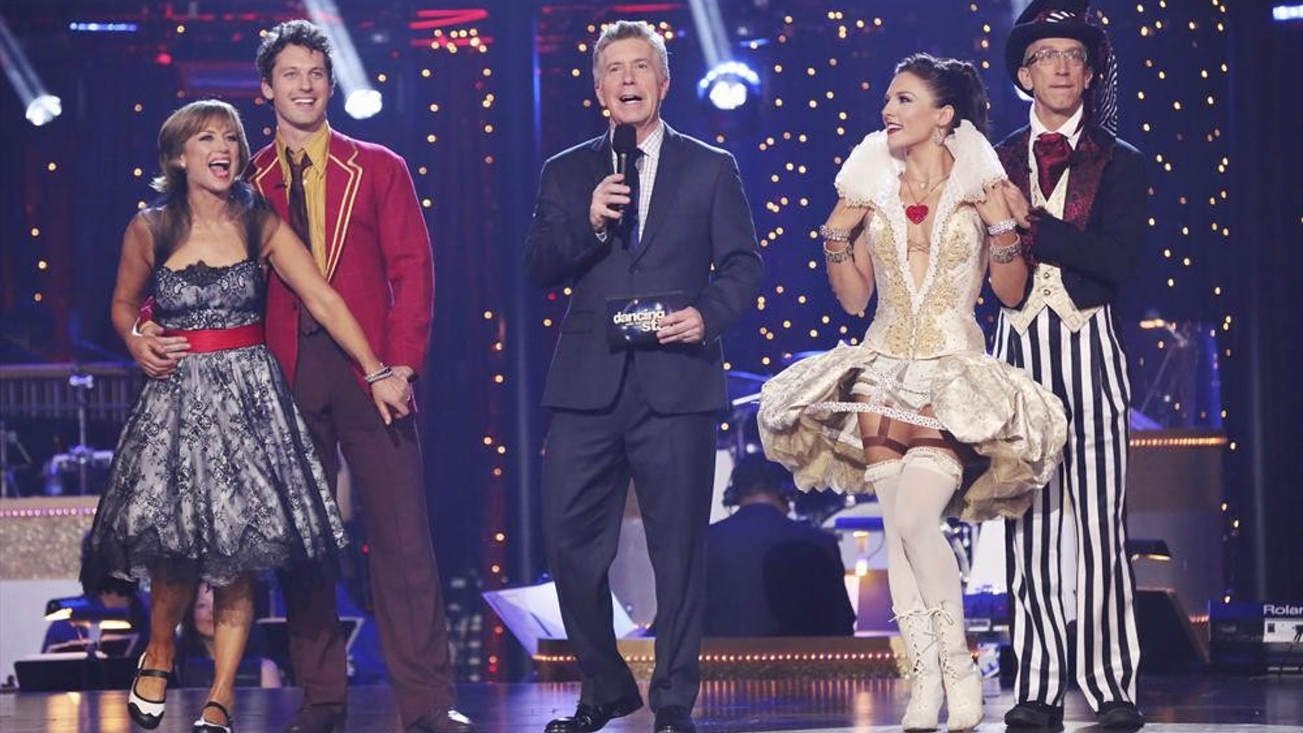 Dorothy Hamill, Tristian Macmanus, Tom Bergerson, Sharna Burgess and Andy Dick are seen on "Dancing With the Stars."