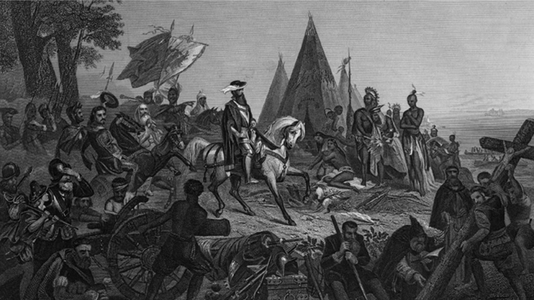 21st May 1540, Spanish explorer Hernando de Soto ( 1500 - 1542 ) 'discovers' the Mississippi. (Photo by Three Lions/Getty Images)