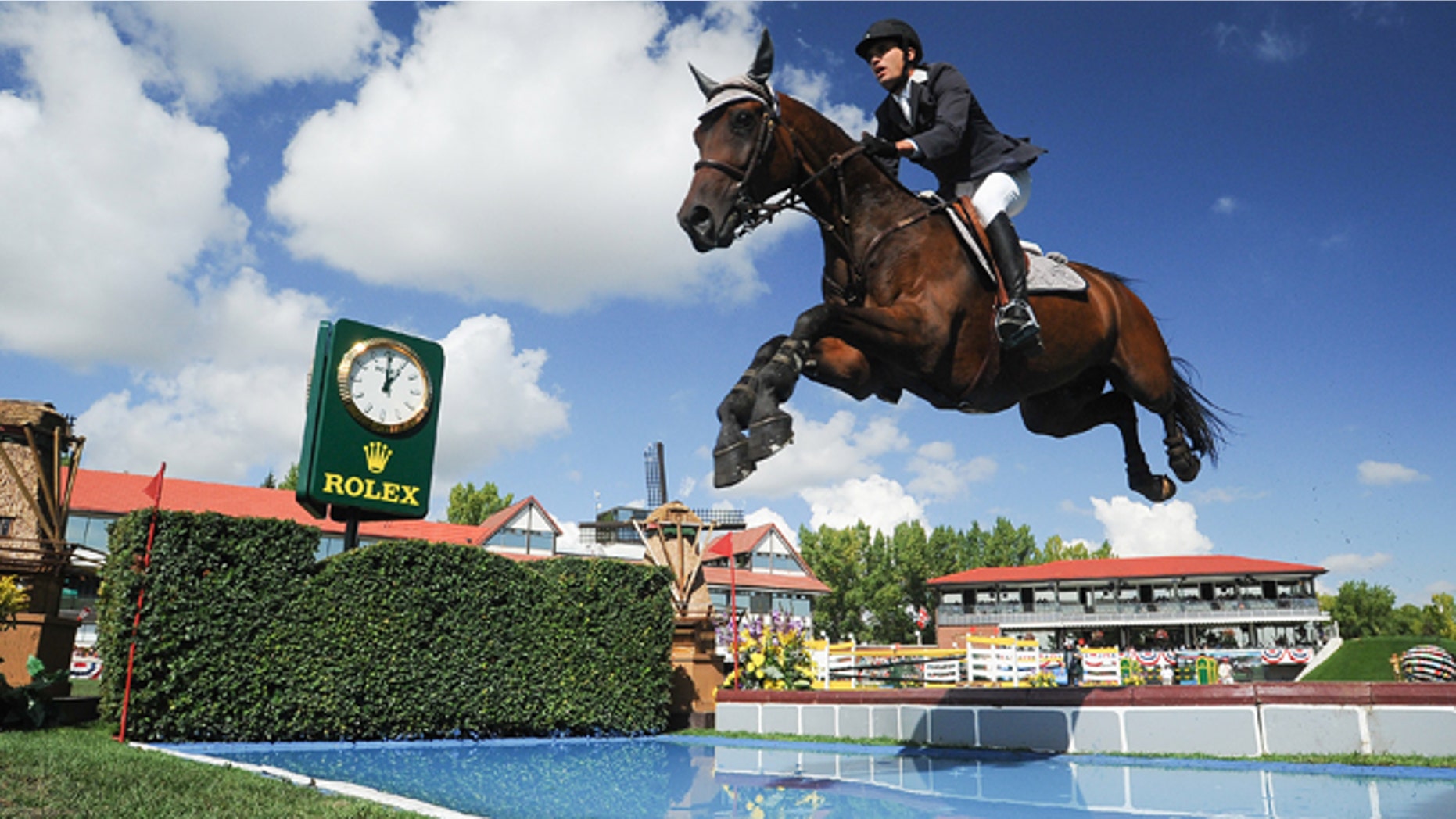 CALGARY, CANADA - SEPTEMBER 08: Andres Rodriguez of Venezuela riding Caballito competes in the individual jumping equestrian on the final day of the Masters tournament at Spruce Meadows on September 8, 2013 in Calgary, Alberta, Canada. Andres placed 18th with a time of 91.49 and 8 faults. (Photo by Derek Leung/Getty Images)