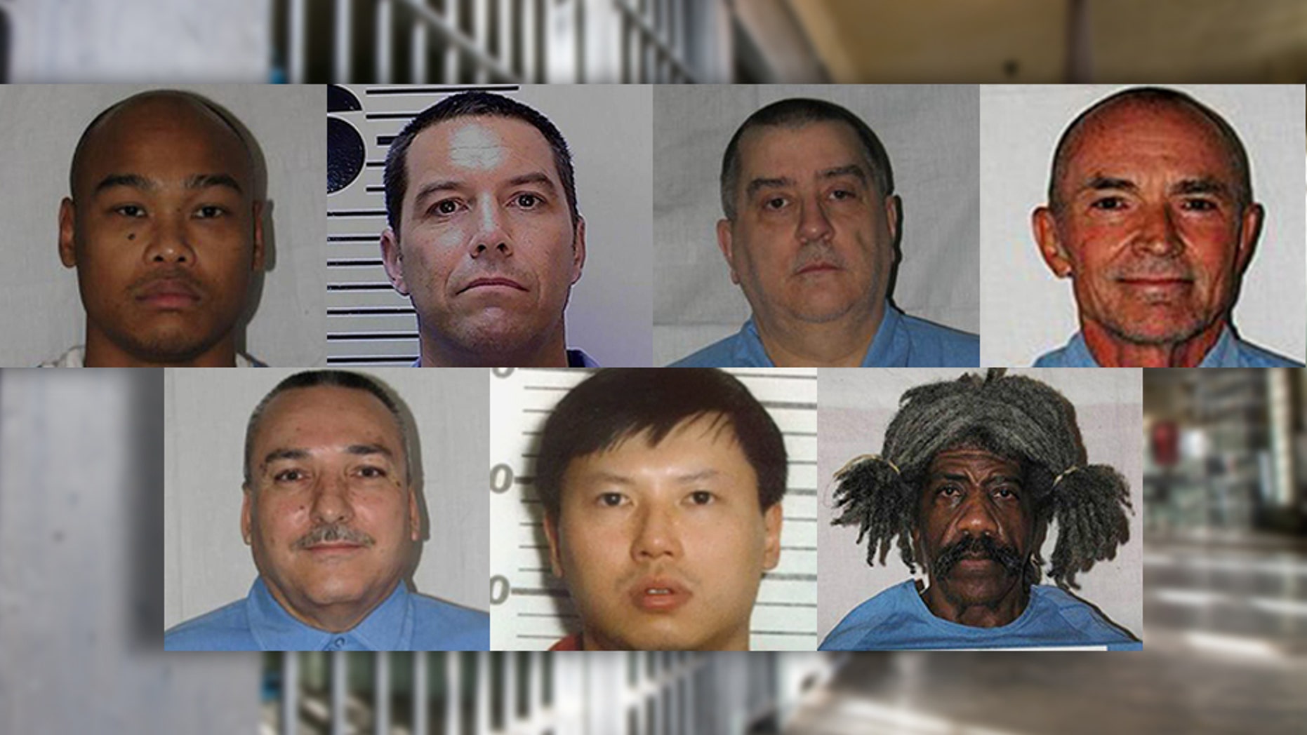 Some of California's most notorious death row inmates. Top row, left to right: Run P. Chhoun; Scott Peterson; Richard Farley; Randy Kraft. Bottom row, left to right: Ramon Salcido; Charles Ng; Marcus Wesson.