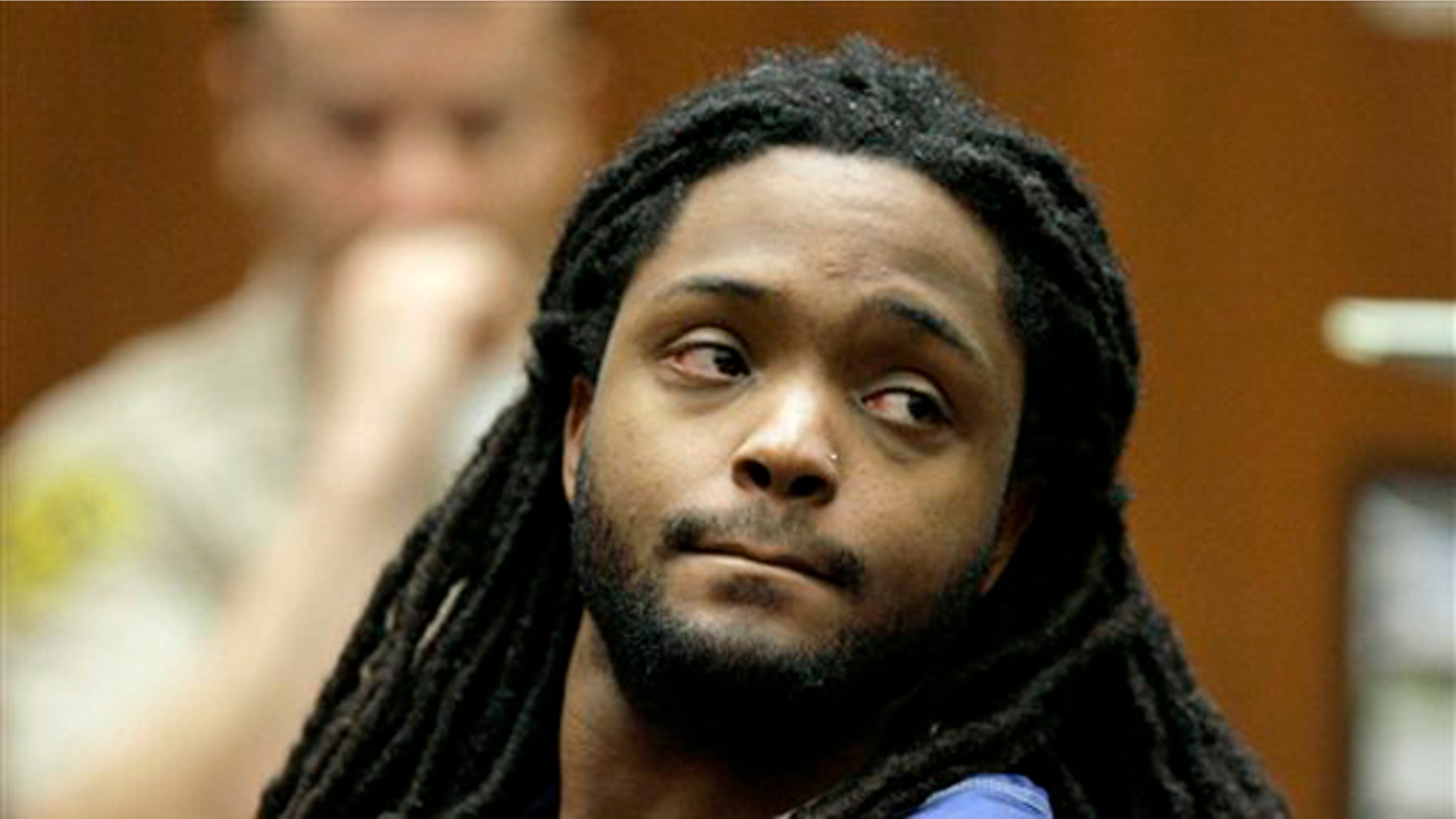 May 26: Defendant Aubrey Louis Berry is shown at a bail reduction hearing in Los Angeles Superior Court in Los Angeles. Berry has pleaded not guilty in the shooting death of Atlanta rapper Dolla, born Roderick Anthony Burton II, at a Los Angeles mall.