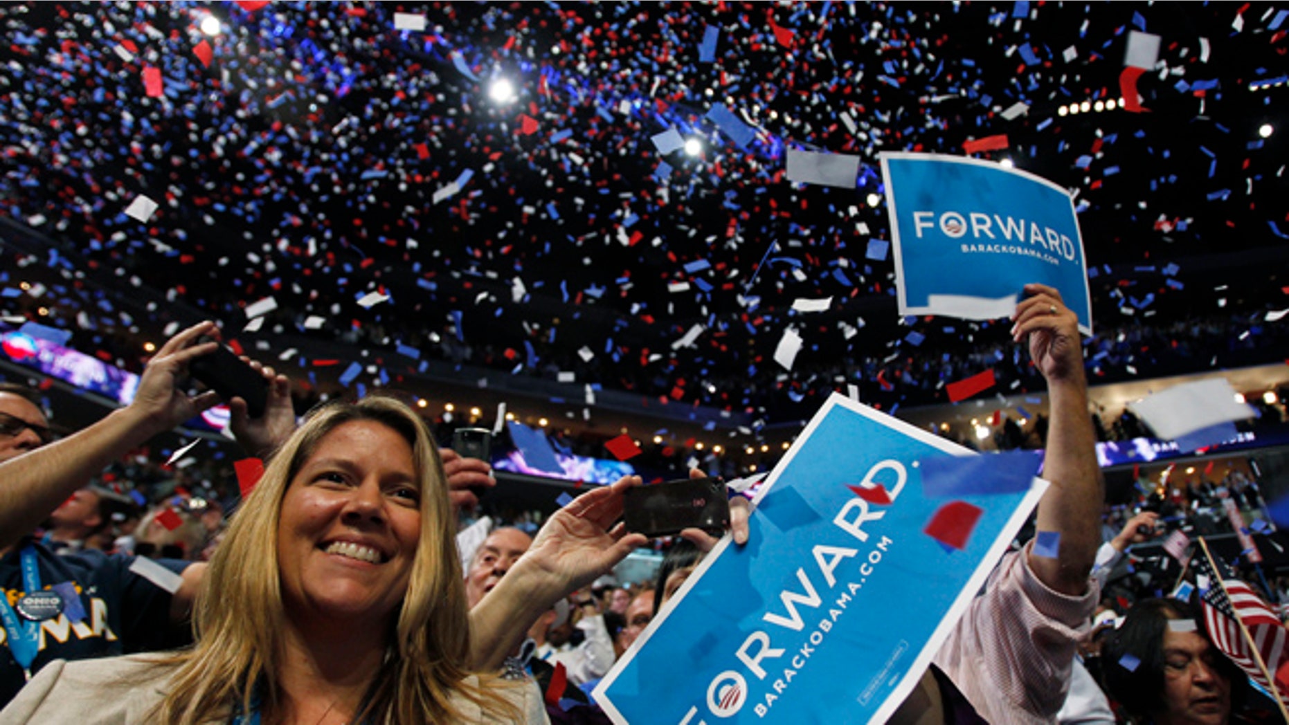FILE: Sept. 6, 2012: Delegates celebrate at the Democratic National Convention in Charlotte, N.C.