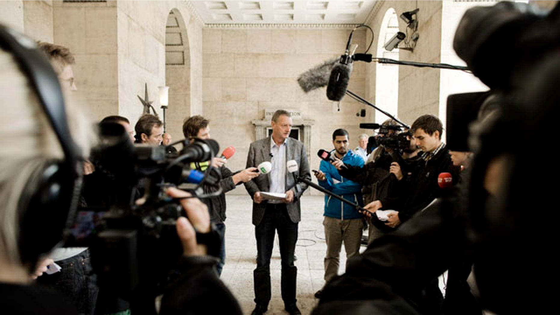 September 15: Investigator Svend Foldager of the Danish Police, talks to the media in Copenhagen, Denmark, regarding the man being held suspected of setting off a small explosion in a Copenhagen hotel. (AP)