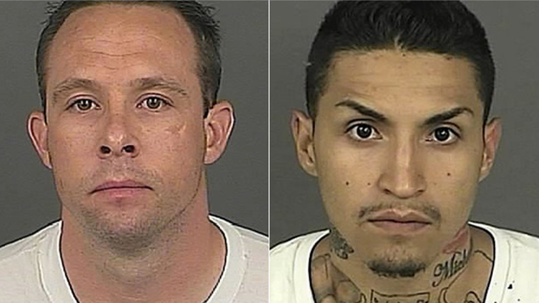 This photo provided by the Denver Police Dept. shows deputy Matthew Andrews, left, and Felix Trujillo.