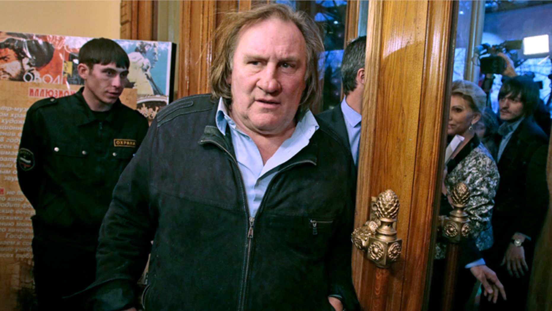 Feb. 22, 2013: French actor Gerard Depardieu arrives for the opening ceremony of the Illusion movie theater after its restoration in Moscow, Russia.