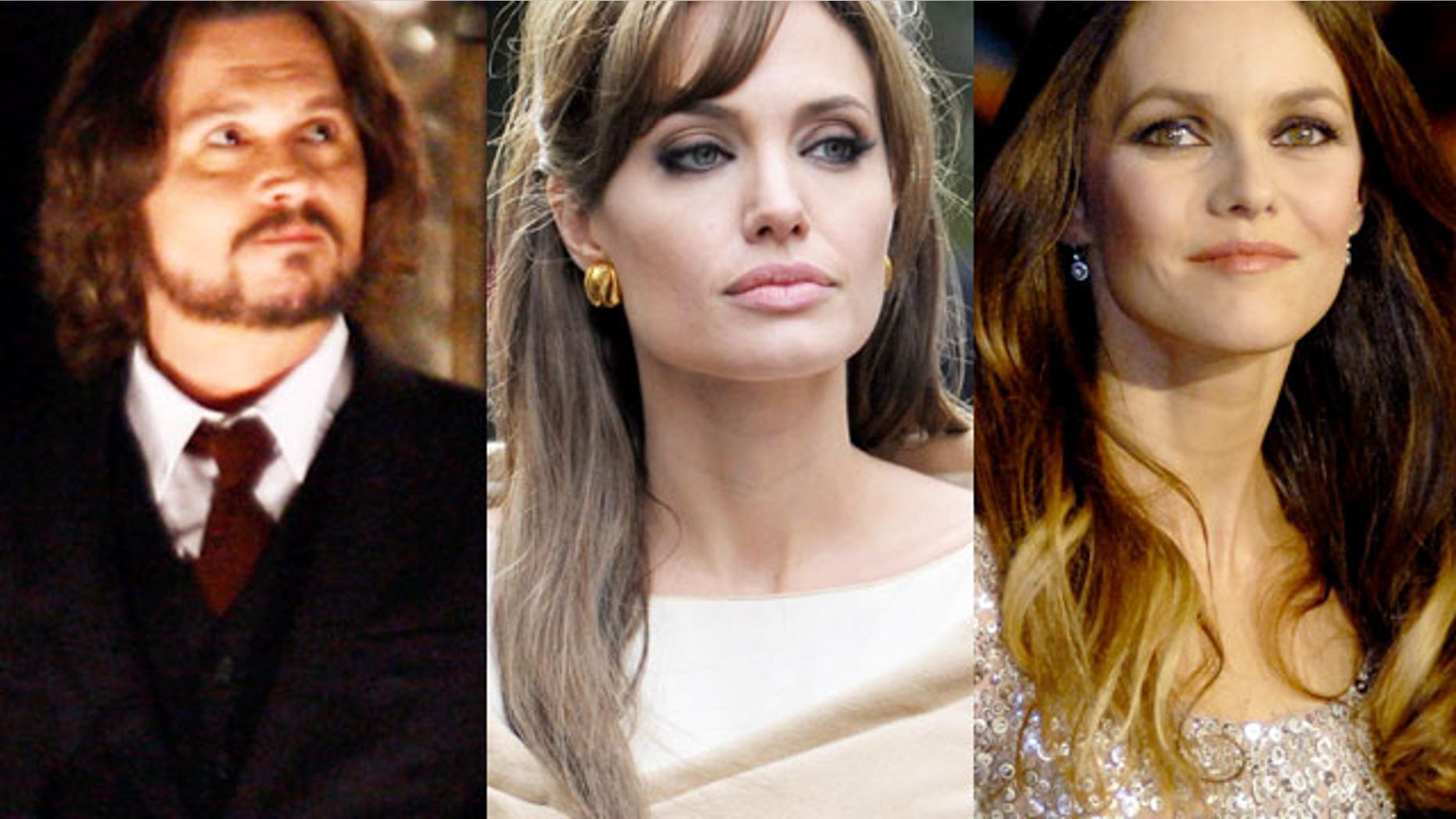 Johnny Depp and Angelina Jolie (center) will reportedly film a love scene together for their upcoming film, which made Depp's partner Vanessa Paradis uncomfortable, according to sources.