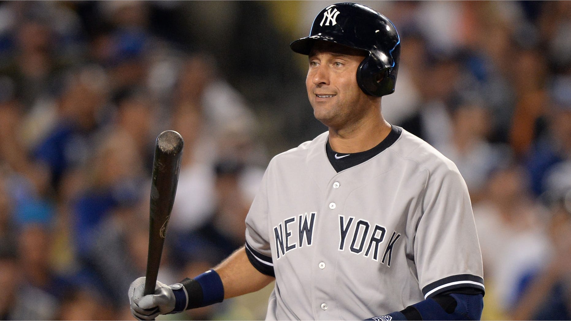 LOS ANGELES, CA - JULY 30: Derek Jeter #2 of the New York Yankees reacts during his at bat in the sixth inning against the Los Angeles Dodgers at Dodger Stadium on July 30, 2013 in Los Angeles, California. (Photo by Harry How/Getty Images)