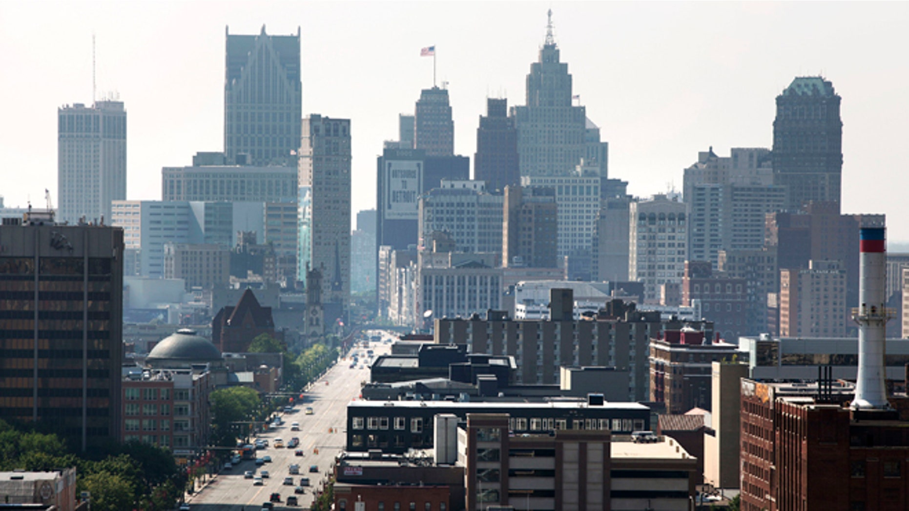 DETROIT, MI - JULY 19: A view of Downtown Detroit looking south on Woodward Avenue is shown July 19, 2013 in Detroit, Michigan. Detroit's emergency manager Kevin Orr filed for Chapter 9 bankruptcy July 18, 2013 making Detroit the largest city to file for bankruptcy in U.S. history. (Photo by Bill Pugliano/Getty Images)