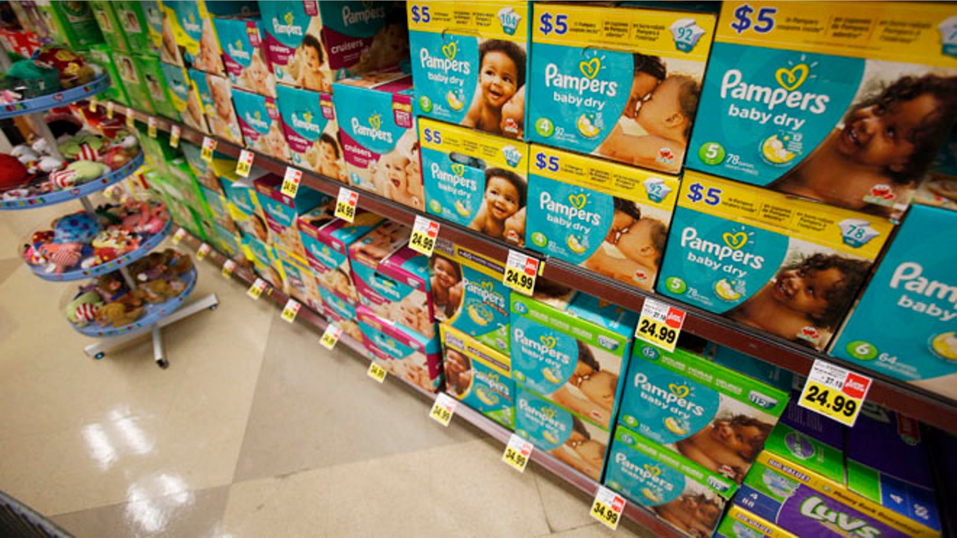 Pampers diapers, a product distributed by Procter & Gamble, is pictured on sale at a Ralphs grocery store in Pasadena, California January 21, 2014.