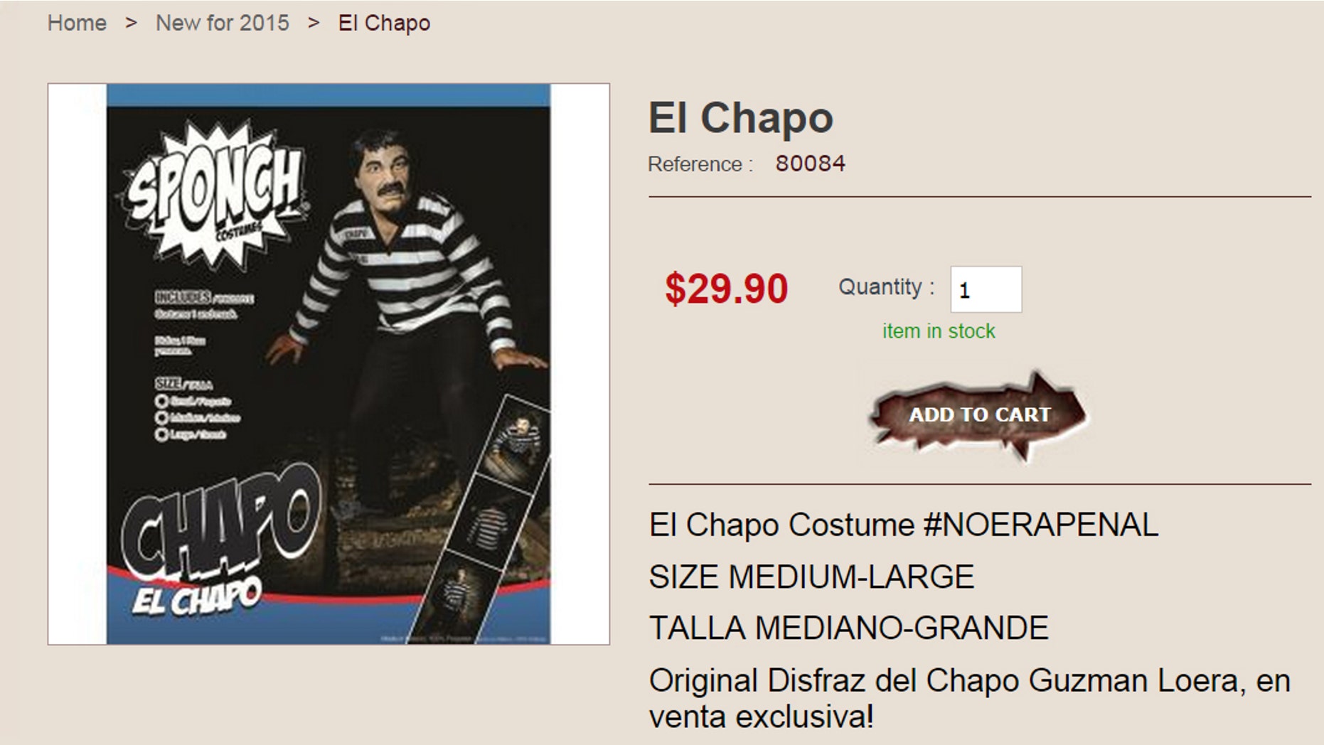 El Chapo outfit at GhoulishProductions.com. (Image: Screen shot)