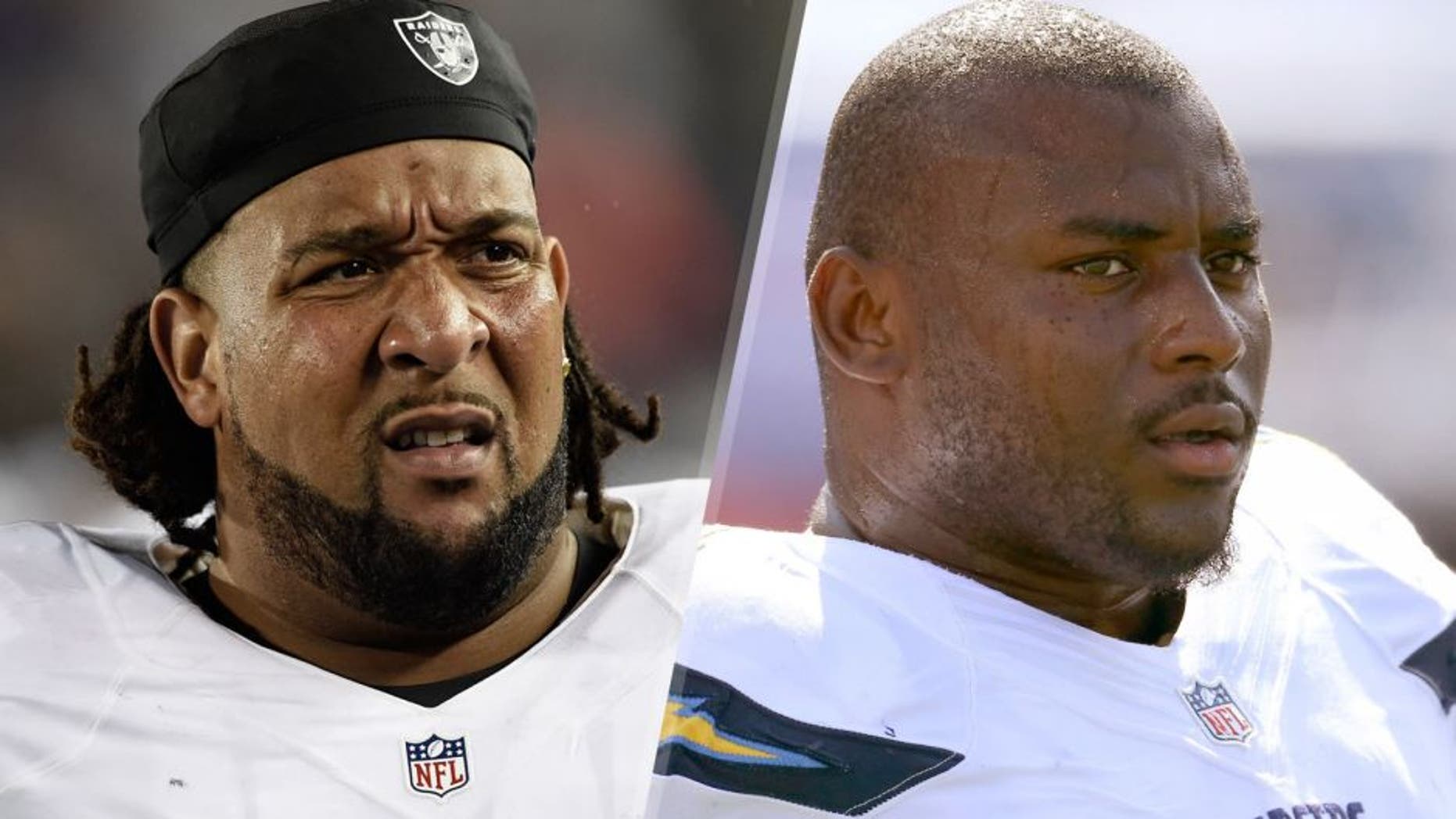 MINNEAPOLIS, MN - AUGUST 22: Donald Penn #72 of the Oakland Raiders looks on during the third quarter of the preseason game against the Minnesota Vikings on August 22, 2015 at TCF Bank Stadium in Minneapolis, Minnesota. The Vikings defeated the Raiders 20-12. (Photo by Hannah Foslien/Getty Images) ORCHARD PARK, NY - SEPTEMBER 21: Corey Liuget #94 of the San Diego Chargers warms up before the start of NFL game action against the Buffalo Bills at Ralph Wilson Stadium on September 21, 2014 in Orchard Park, New York. (Photo by Tom Szczerbowski/Getty Images)