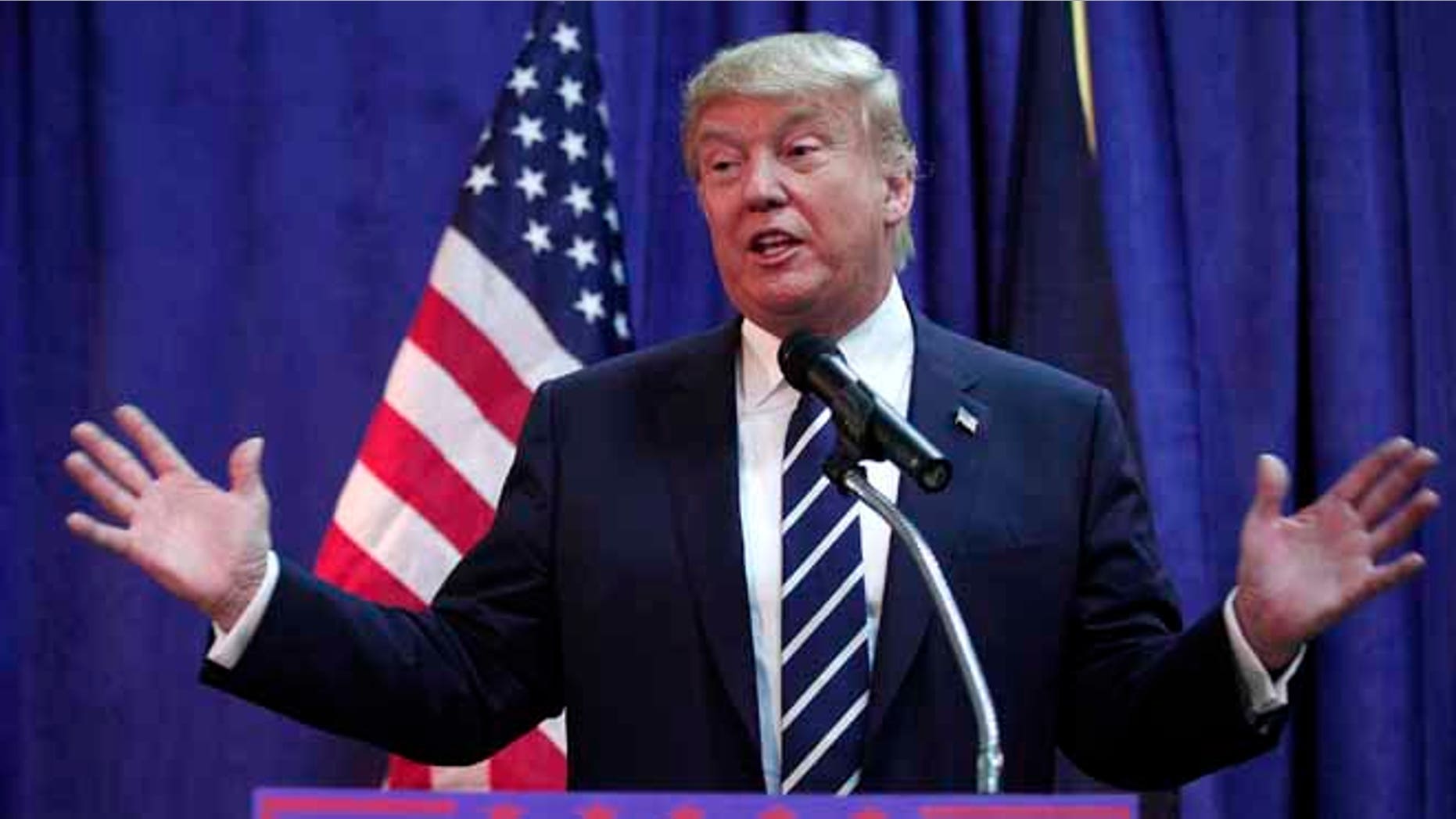 BIRCH RUN, MI - AUGUST 11: Republican presidential candidate Donald Trump speaks at a press conference before delivering the keynote address at the Genesee and Saginaw Republican Party Lincoln Day Event August 11, 2015 in Birch Run, Michigan. This is Trump's first campaign event since his Republican debate last week. (Photo by Bill Pugliano/Getty Images)
