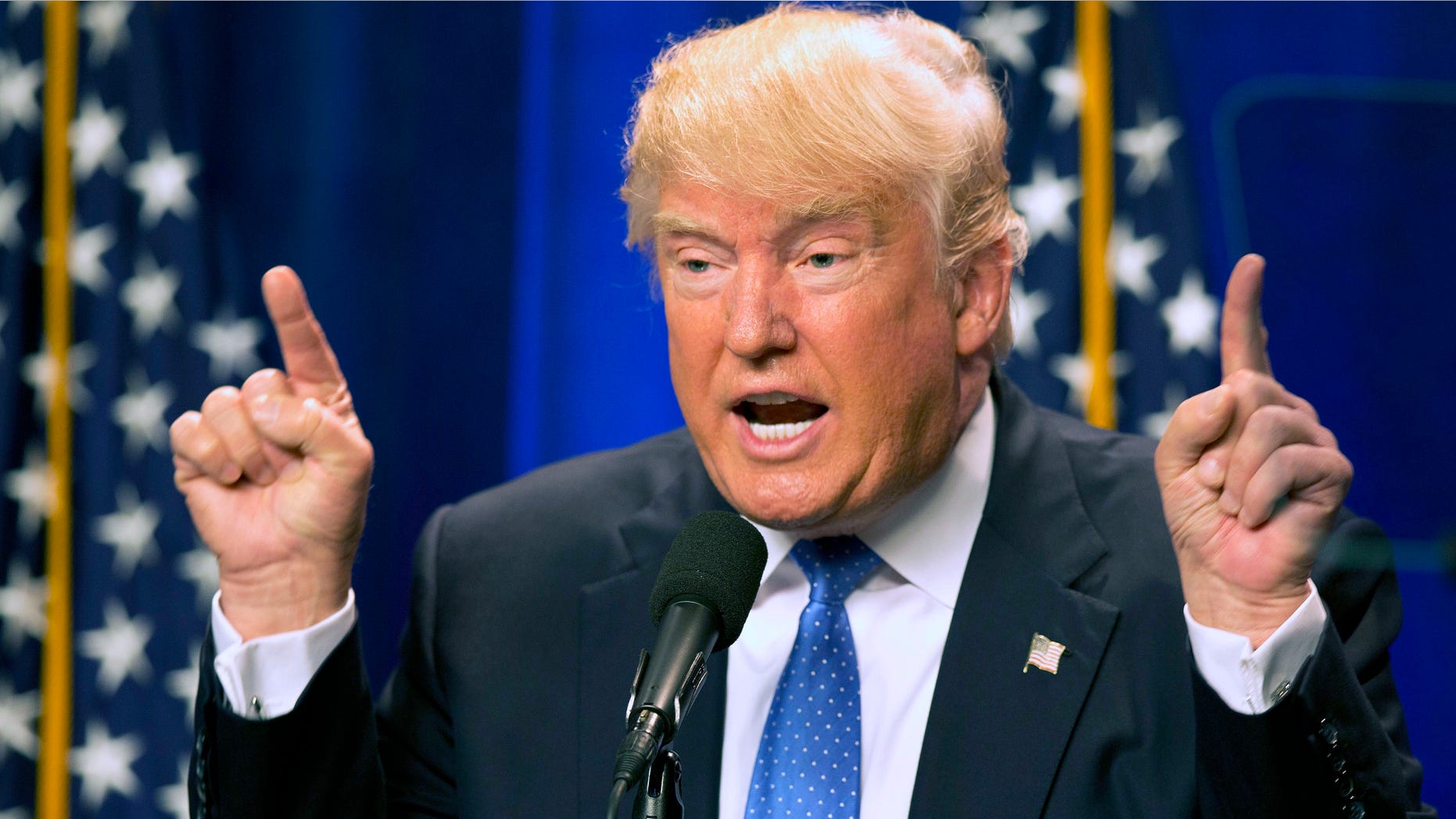 Republican presidential candidate Donald Trump speaks at Saint Anselm College Monday, June 13, 2016, in Manchester, N.H. Trump attacked Hilary Clinton by name in his speech in the aftermath of the Orlando shooting.