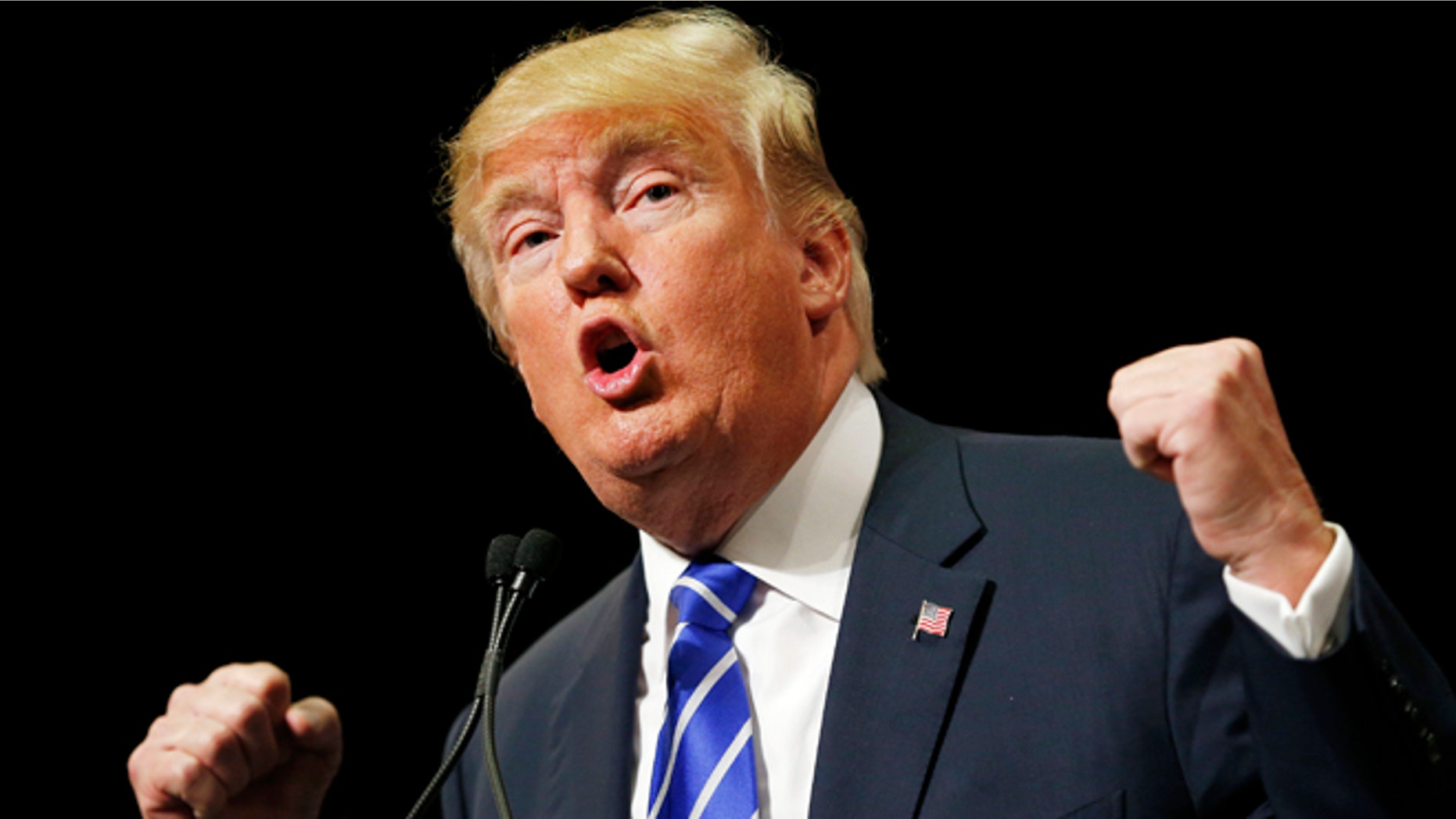FILE - In this Oct. 8, 2015, file photo, Republican presidential candidate Donald Trump speaks at a rally in Las Vegas. Donât expect Democrats to take down Trump. If the GOPâs baffled establishment wants to dismiss their partyâs billionaire presidential front-runner, it appears theyâll have to do it themselves. (AP Photo/John Locher, File)