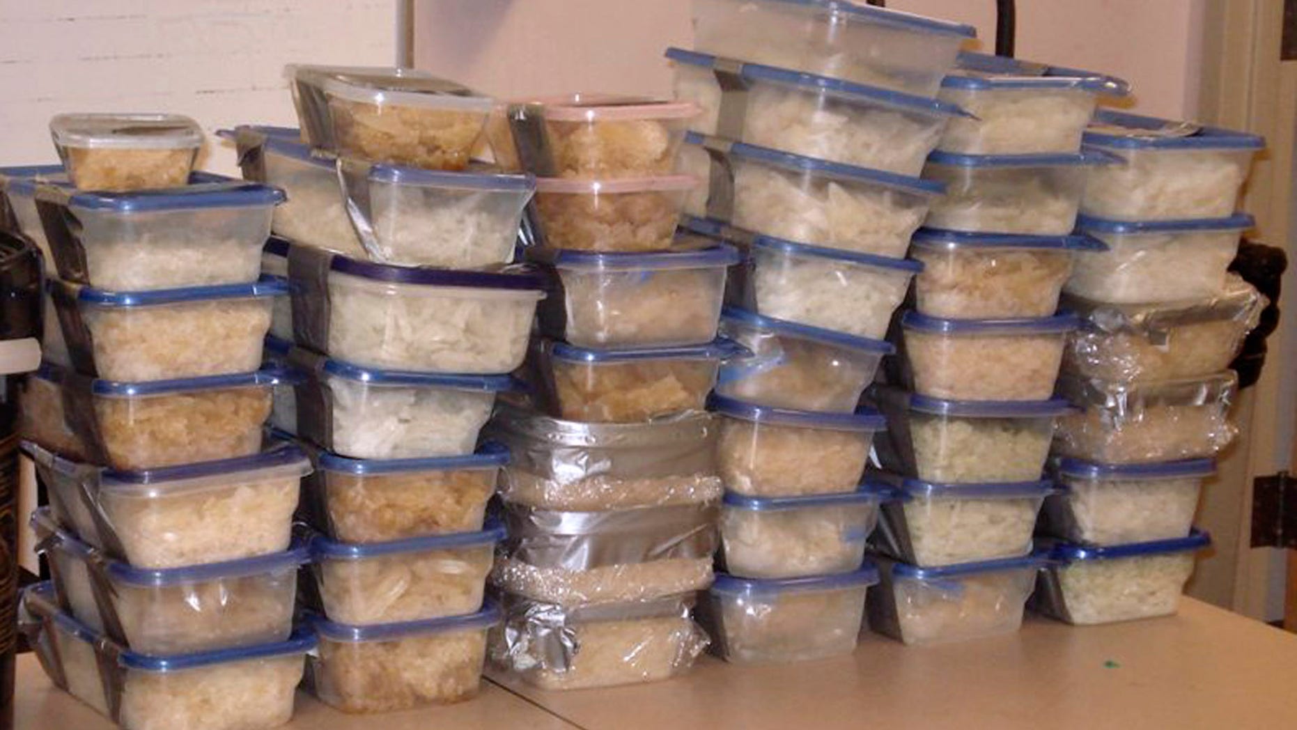 Some of the more than 900 pounds of methamphetamine seized by Gwinnett County, Ga., police is seen in an undated photo provided by the Gwinnett County, Ga., Police Department. Police say they raided a house in Norcross, Ga., Nov. 29 after being told a large amount of meth was being produced there.