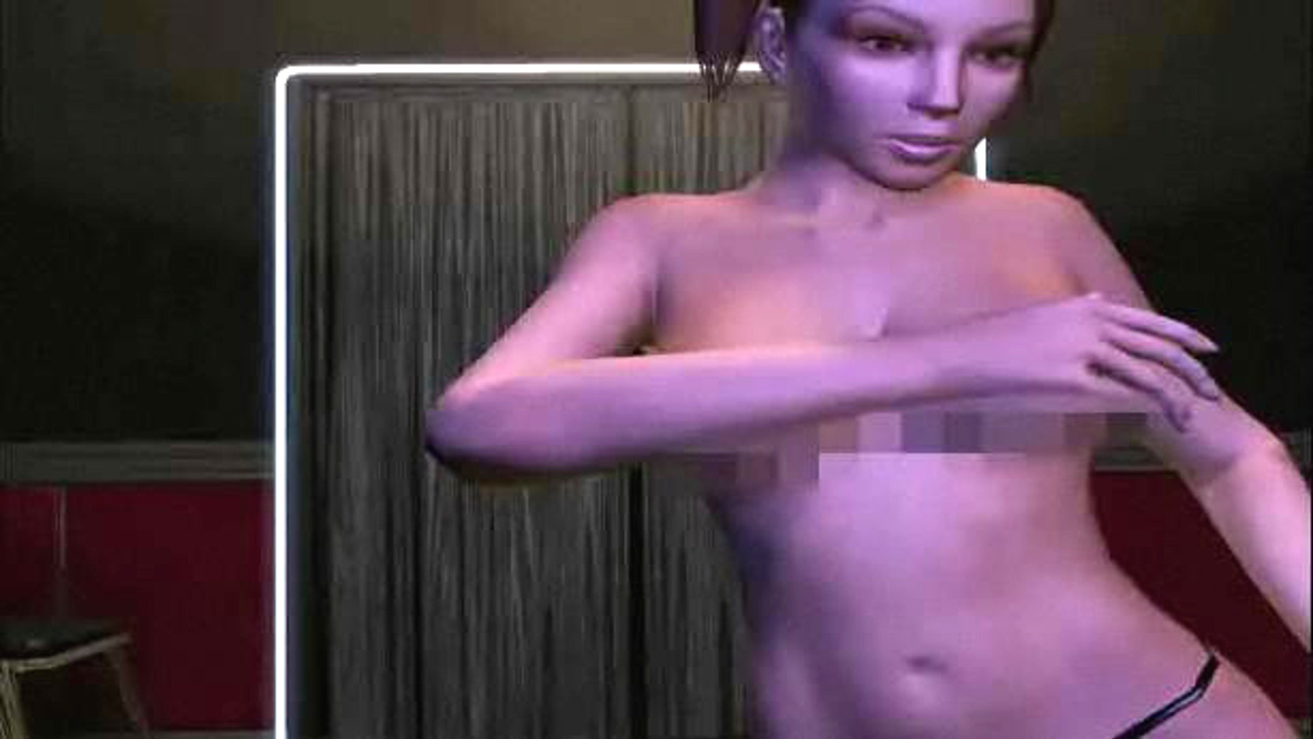 A screenshot from the trailer for Duke Nukem Forever, which resurrects the familiar sexist sterotypes seen in the original versions of the game.
