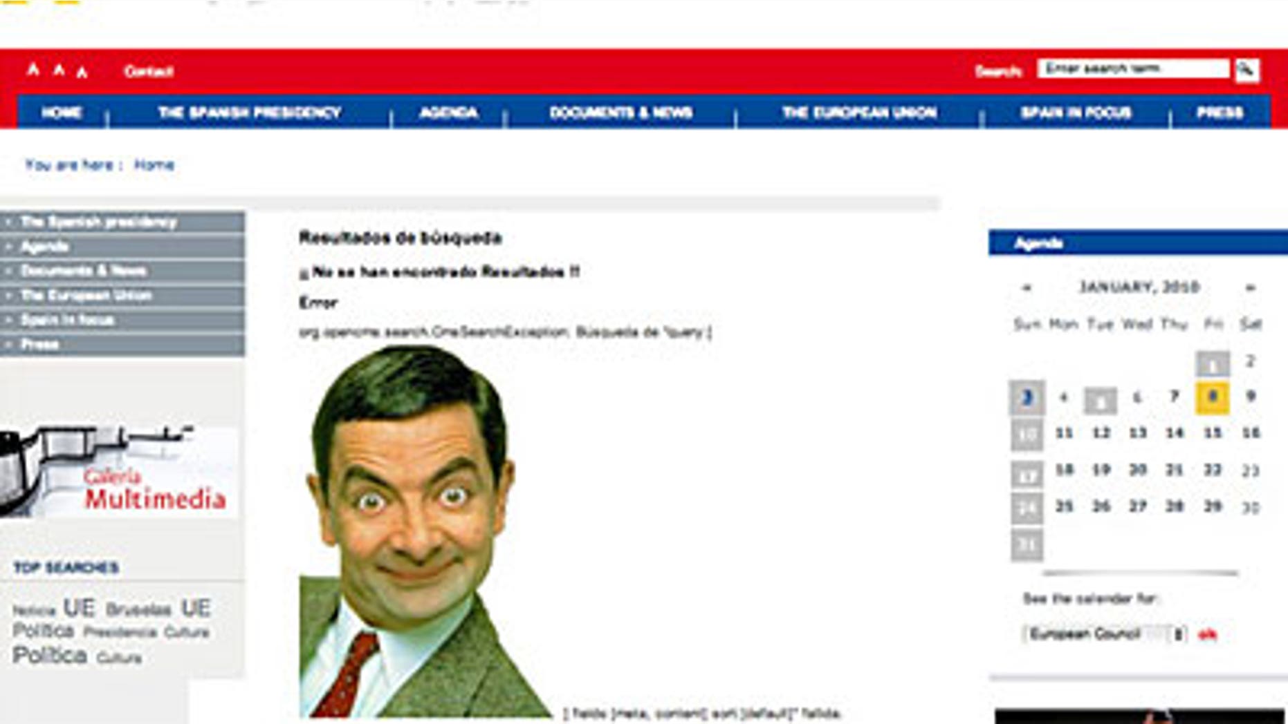 A smiling Mr Bean appeared briefly on Spain's European Union presidency Web site.