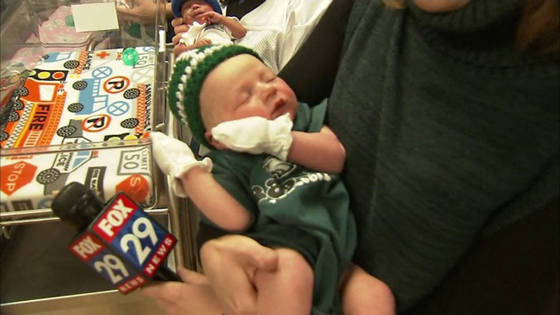 One of the world's newest Eagles fan attended a pep rally at Holy Redeemer Hospital in Pennsylvania.